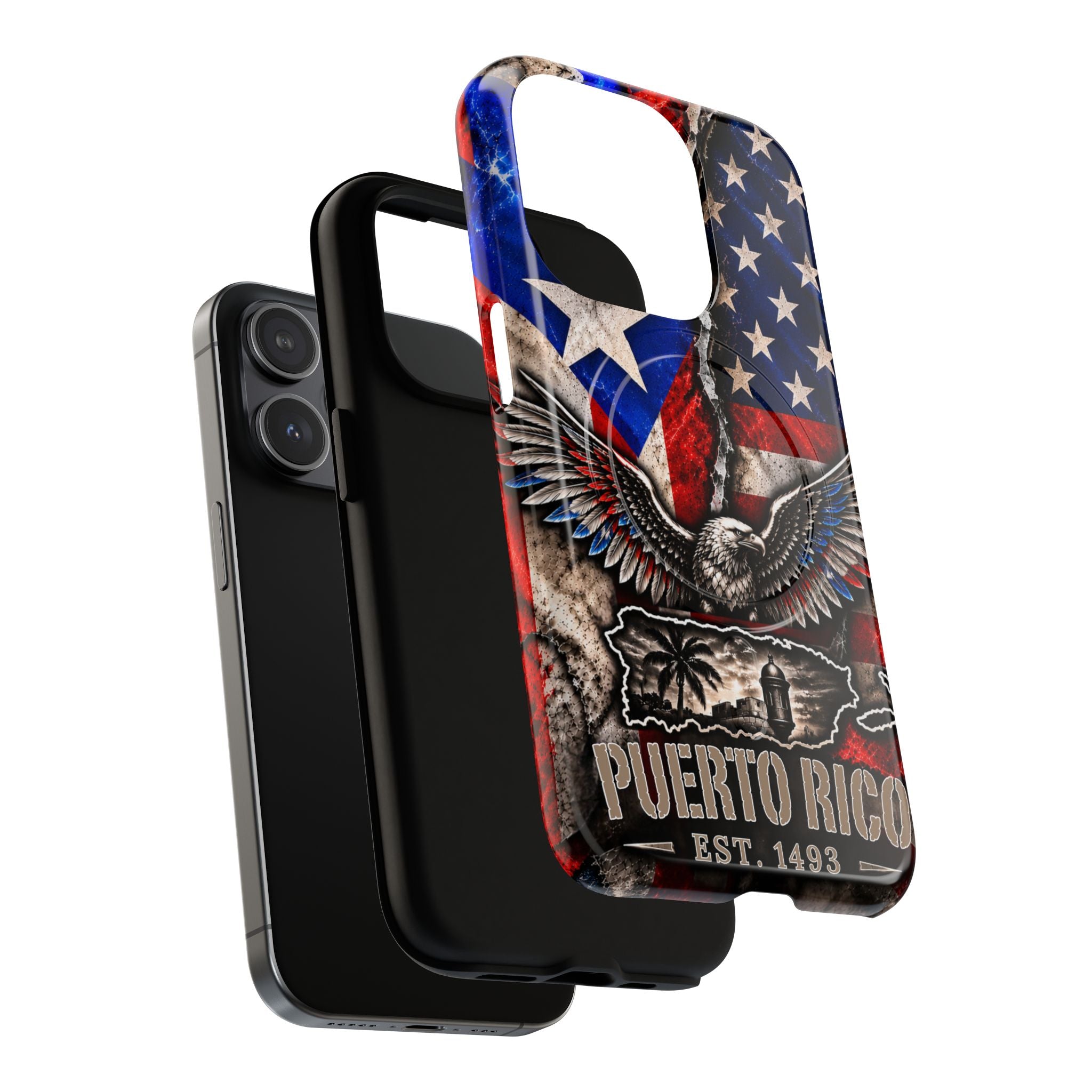 Puerto Rico Eagle Tough Magnetic Phone Case — Patriotic USA & PR Flag Design