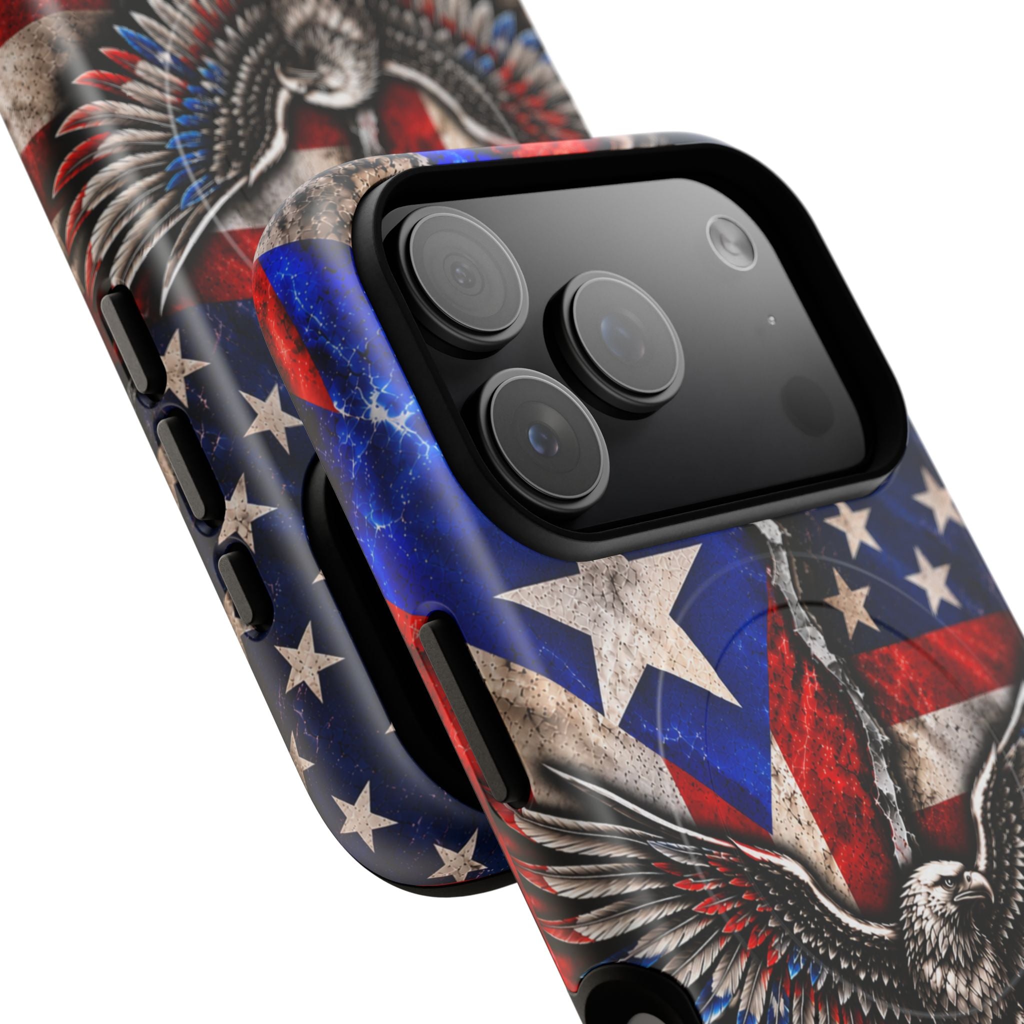 Puerto Rico Eagle Tough Magnetic Phone Case — Patriotic USA & PR Flag Design