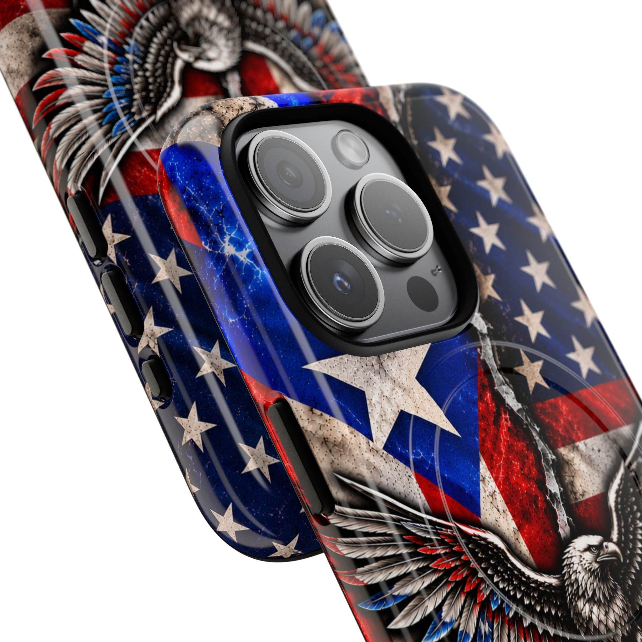 Puerto Rico Eagle Tough Magnetic Phone Case — Patriotic USA & PR Flag Design