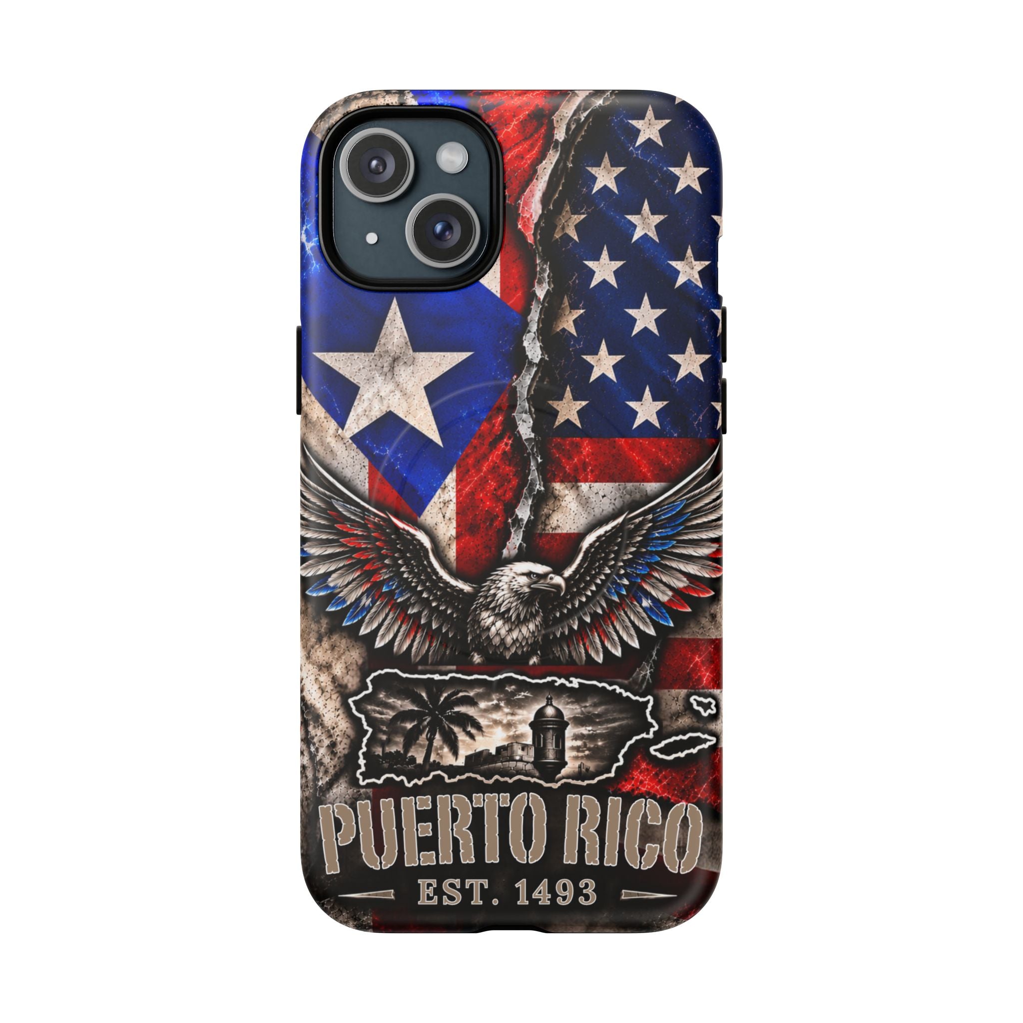Puerto Rico Eagle Tough Magnetic Phone Case — Patriotic USA & PR Flag Design