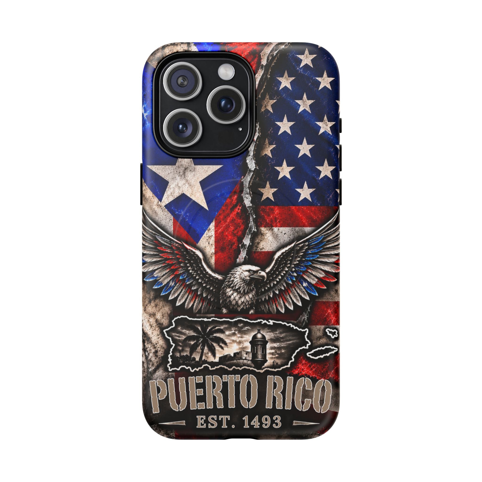 Puerto Rico Eagle Tough Magnetic Phone Case — Patriotic USA & PR Flag Design