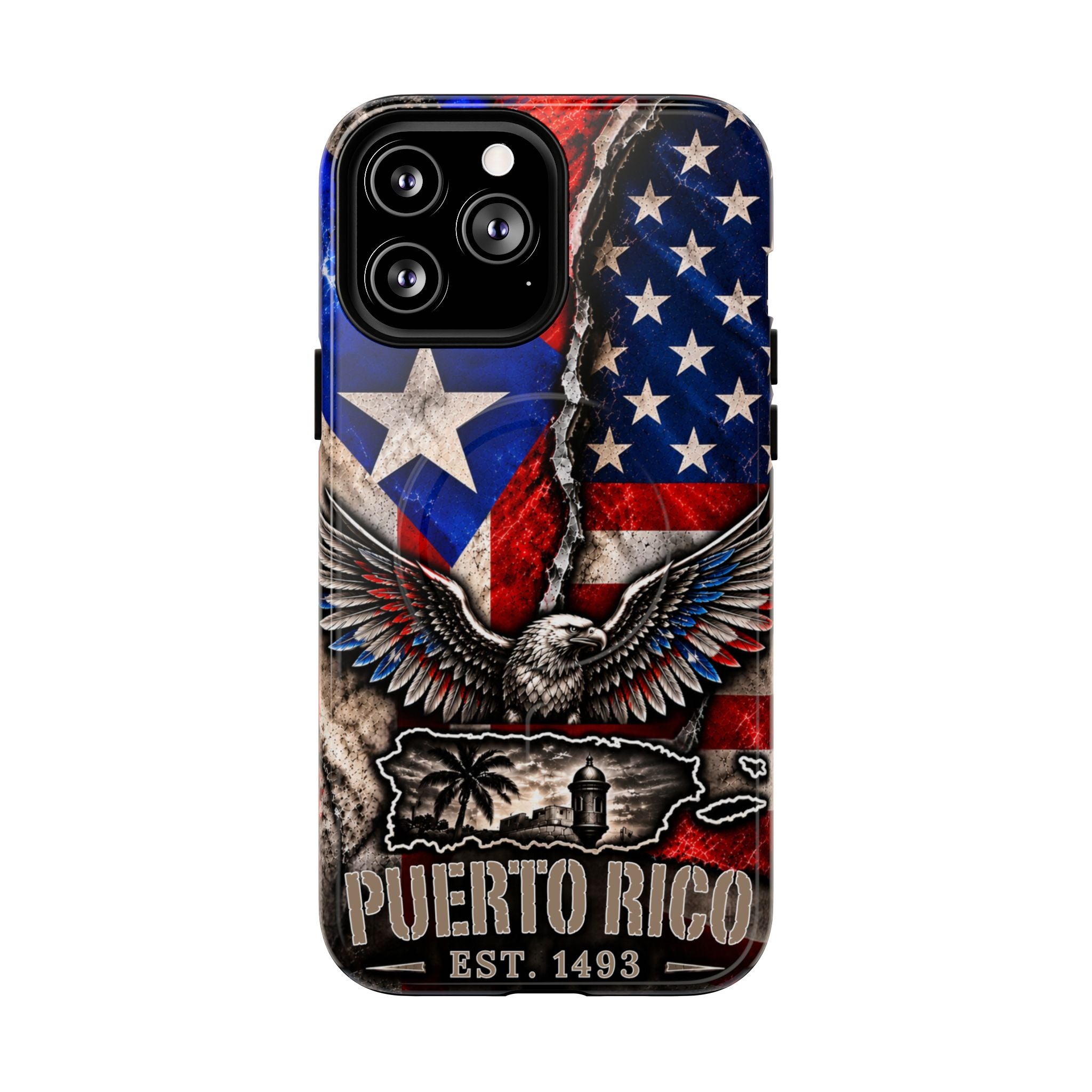 Puerto Rico Eagle Tough Magnetic Phone Case — Patriotic USA & PR Flag Design