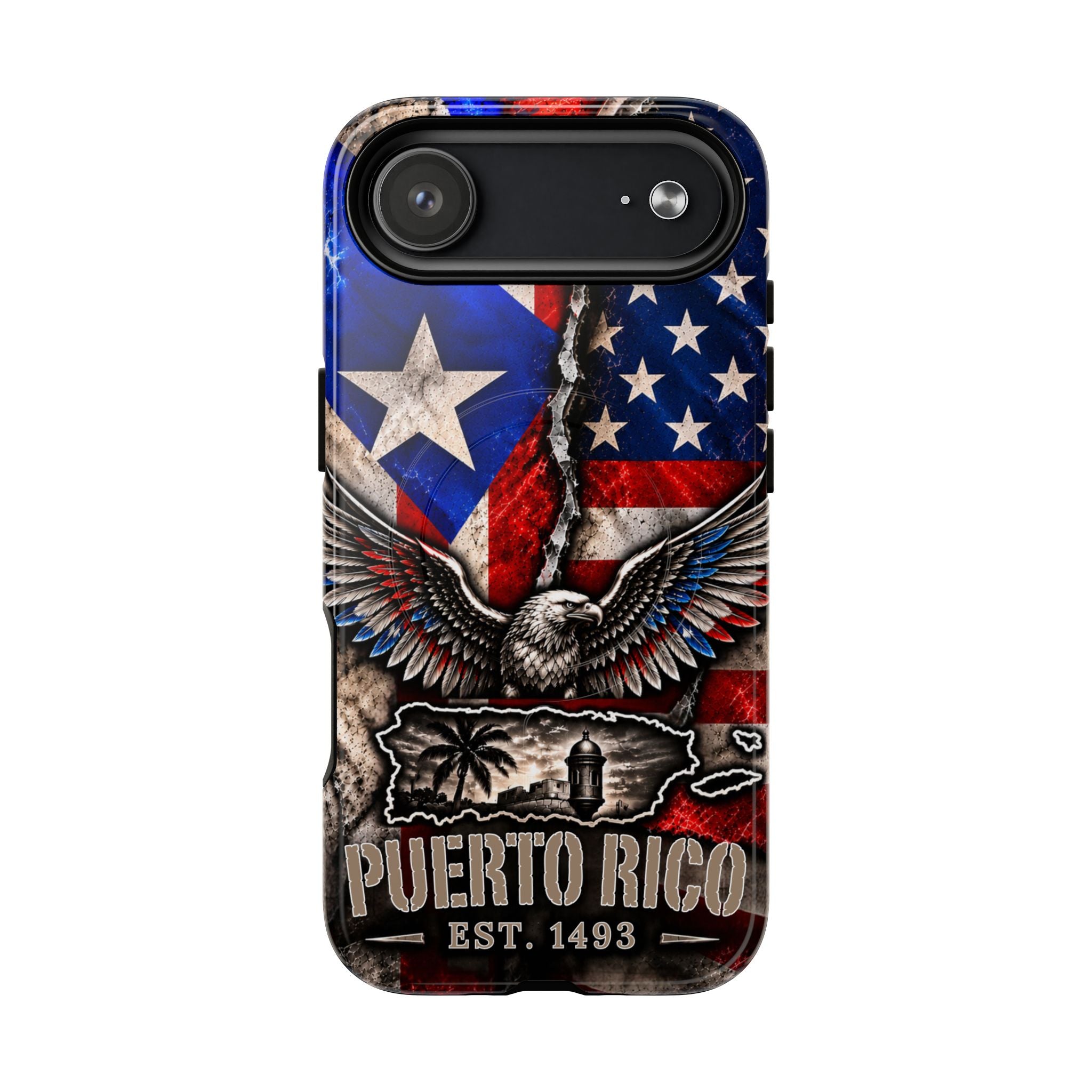 Puerto Rico Eagle Tough Magnetic Phone Case — Patriotic USA & PR Flag Design