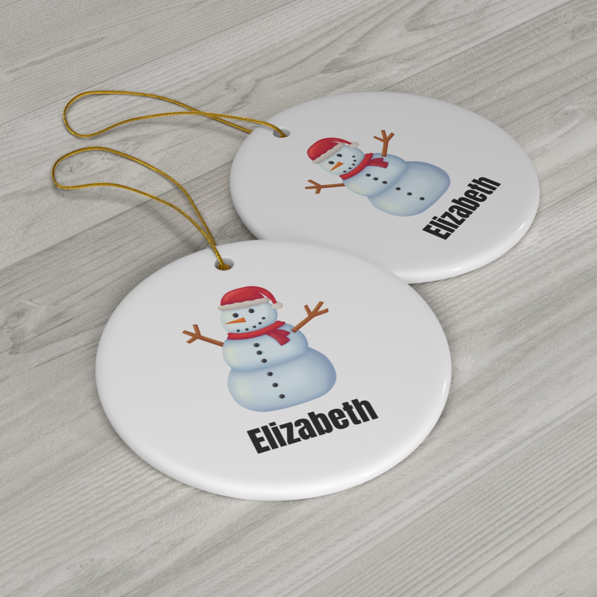 Personalized Snowman Holiday Ceramic Ornament