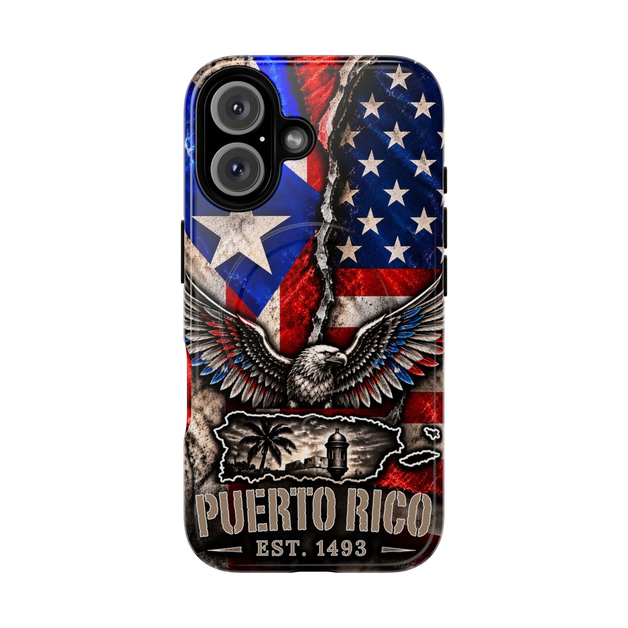 Puerto Rico Eagle Tough Magnetic Phone Case — Patriotic USA & PR Flag Design