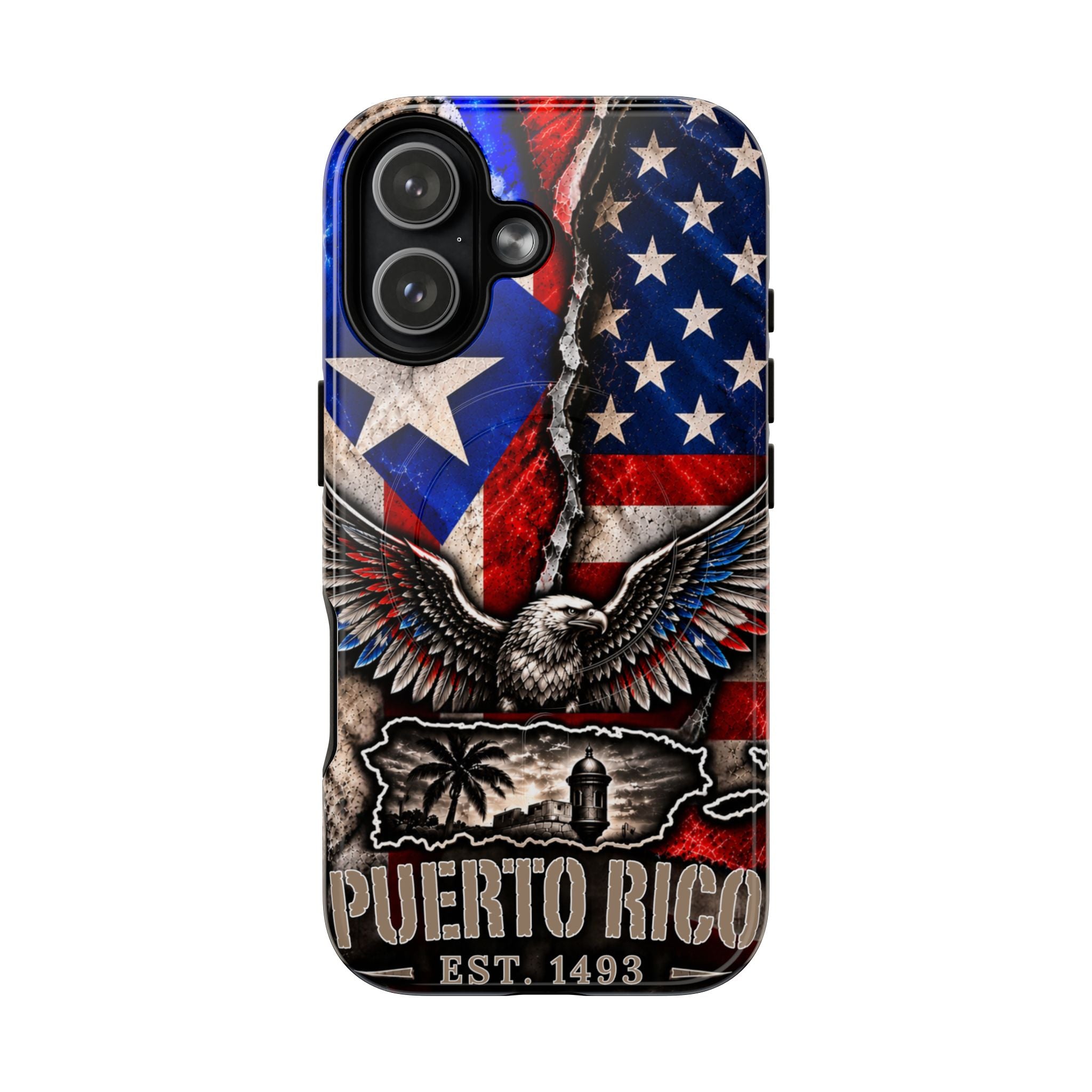 Puerto Rico Eagle Tough Magnetic Phone Case — Patriotic USA & PR Flag Design
