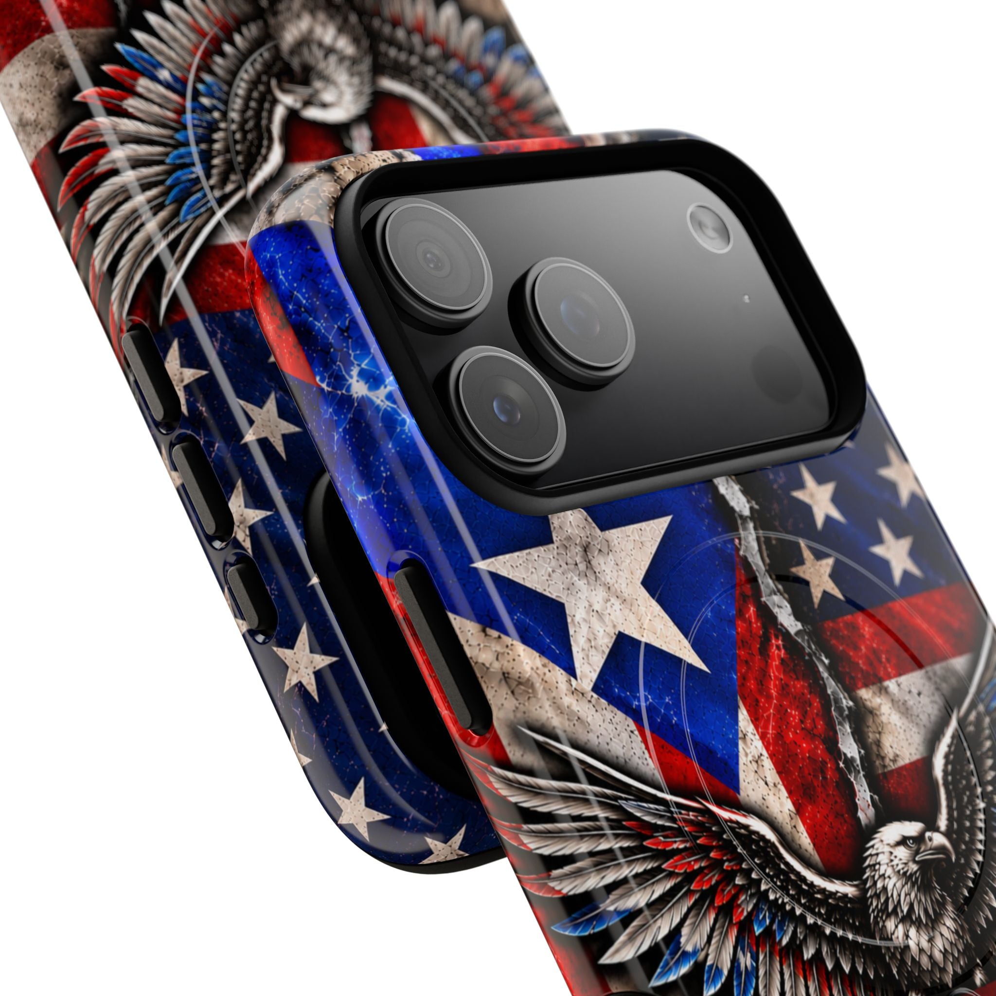 Puerto Rico Eagle Tough Magnetic Phone Case — Patriotic USA & PR Flag Design