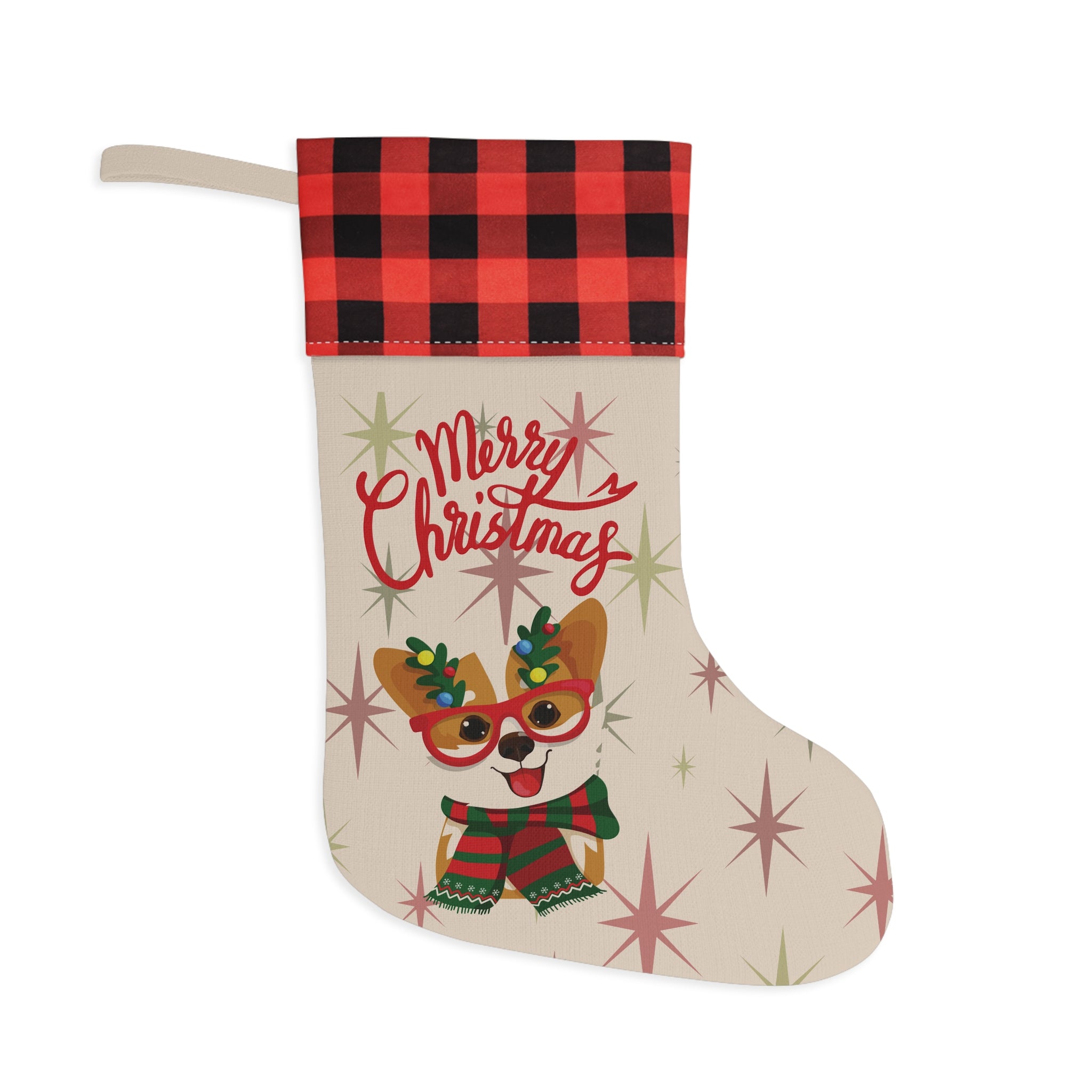 Christmas Stocking - Merry Christmas Cartoon Dog Design