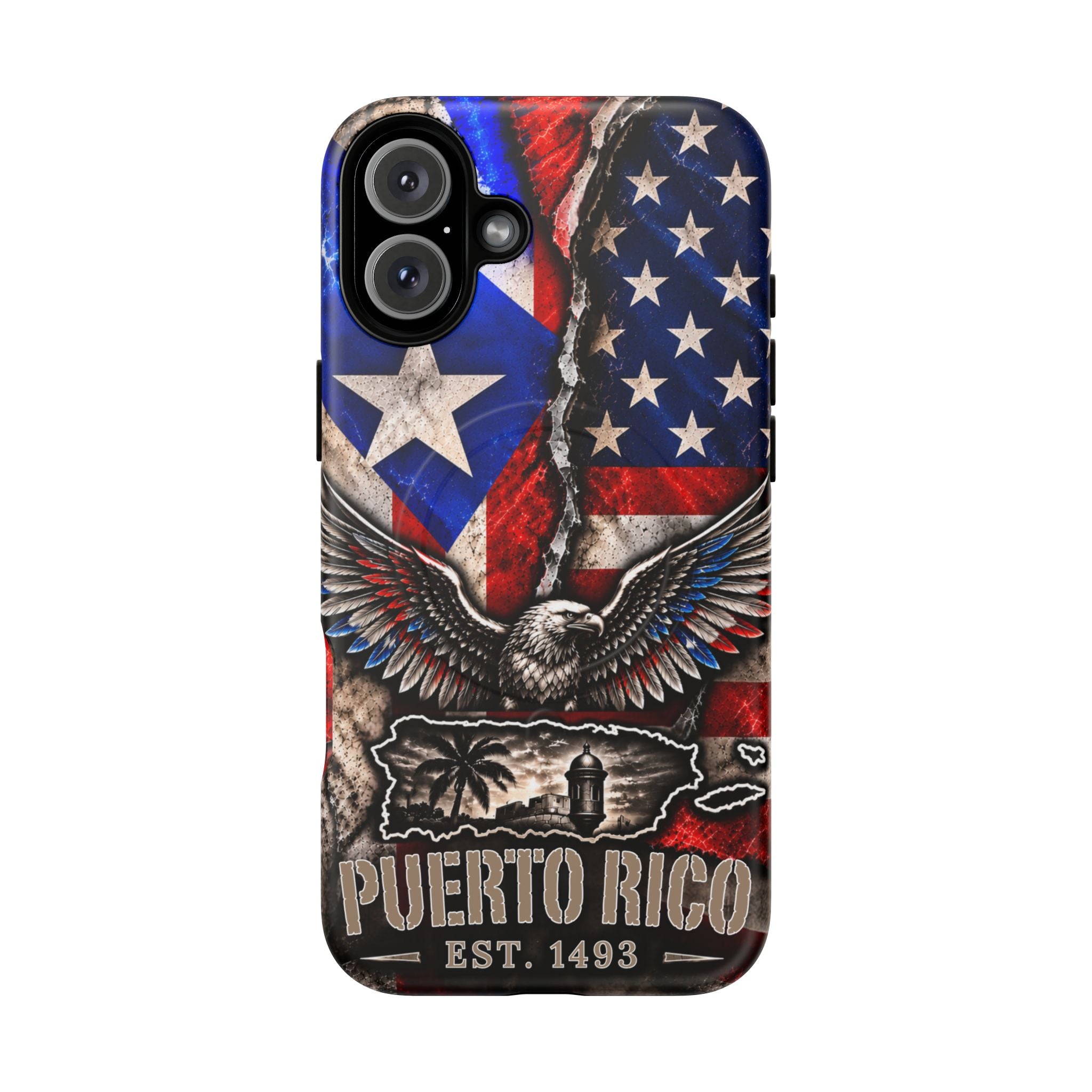 Puerto Rico Eagle Tough Magnetic Phone Case — Patriotic USA & PR Flag Design