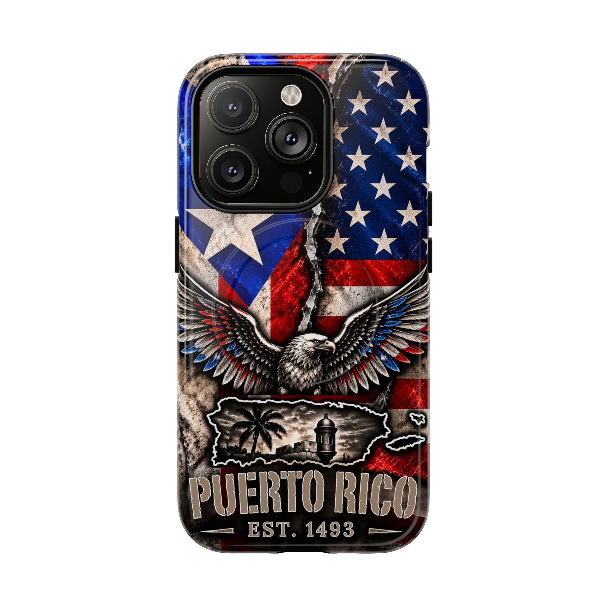 Puerto Rico Eagle Tough Magnetic Phone Case — Patriotic USA & PR Flag Design