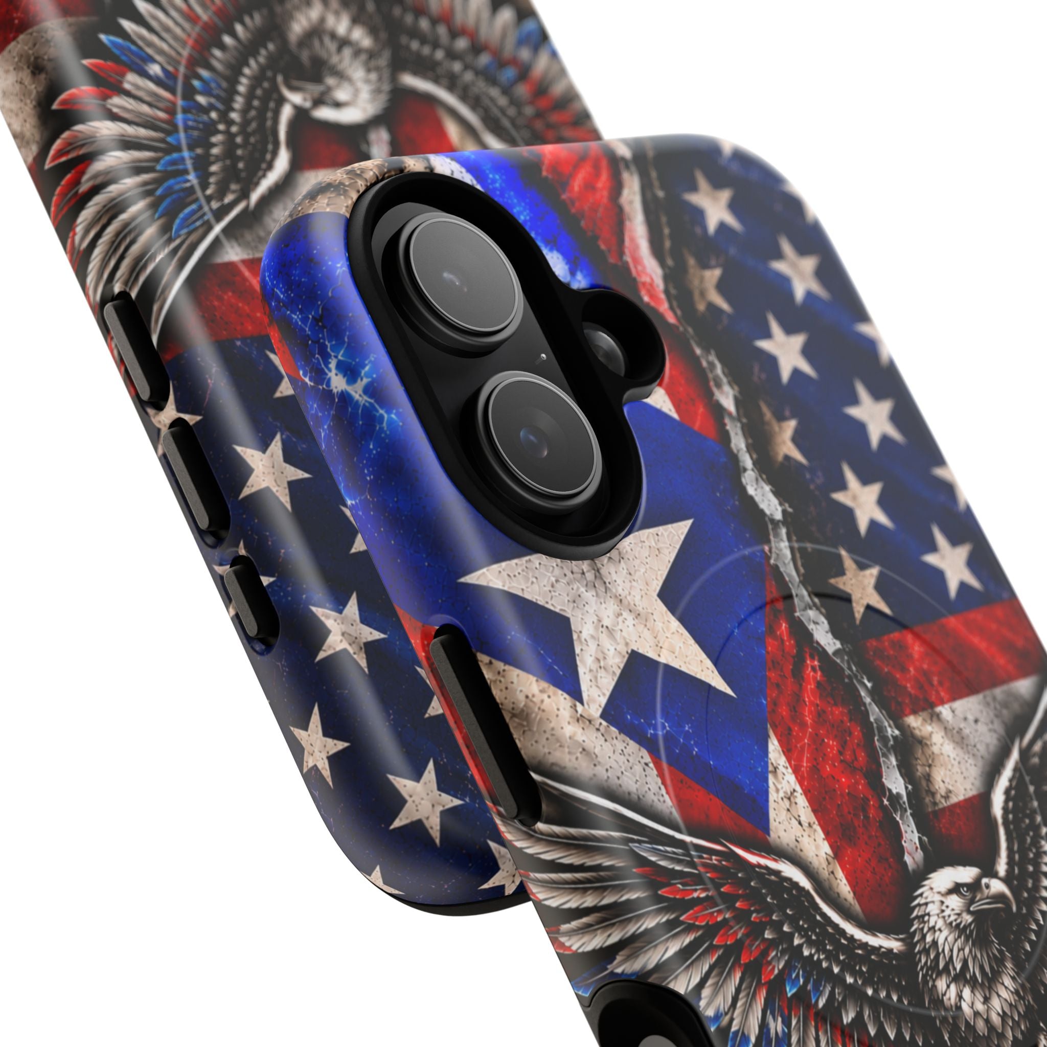 Puerto Rico Eagle Tough Magnetic Phone Case — Patriotic USA & PR Flag Design