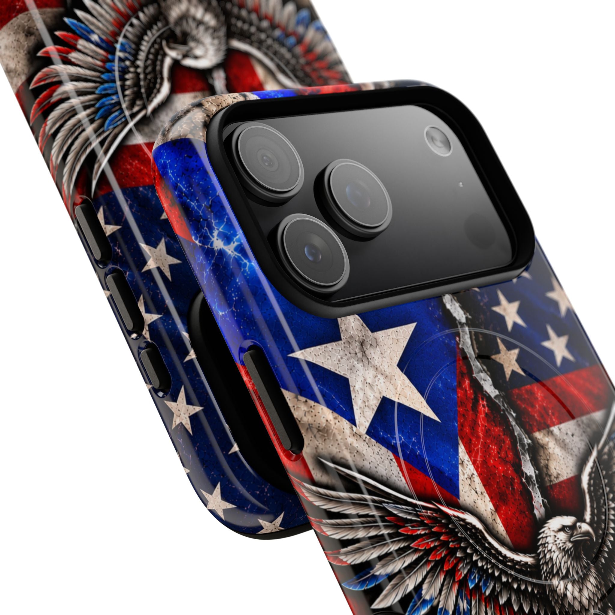 Puerto Rico Eagle Tough Magnetic Phone Case — Patriotic USA & PR Flag Design