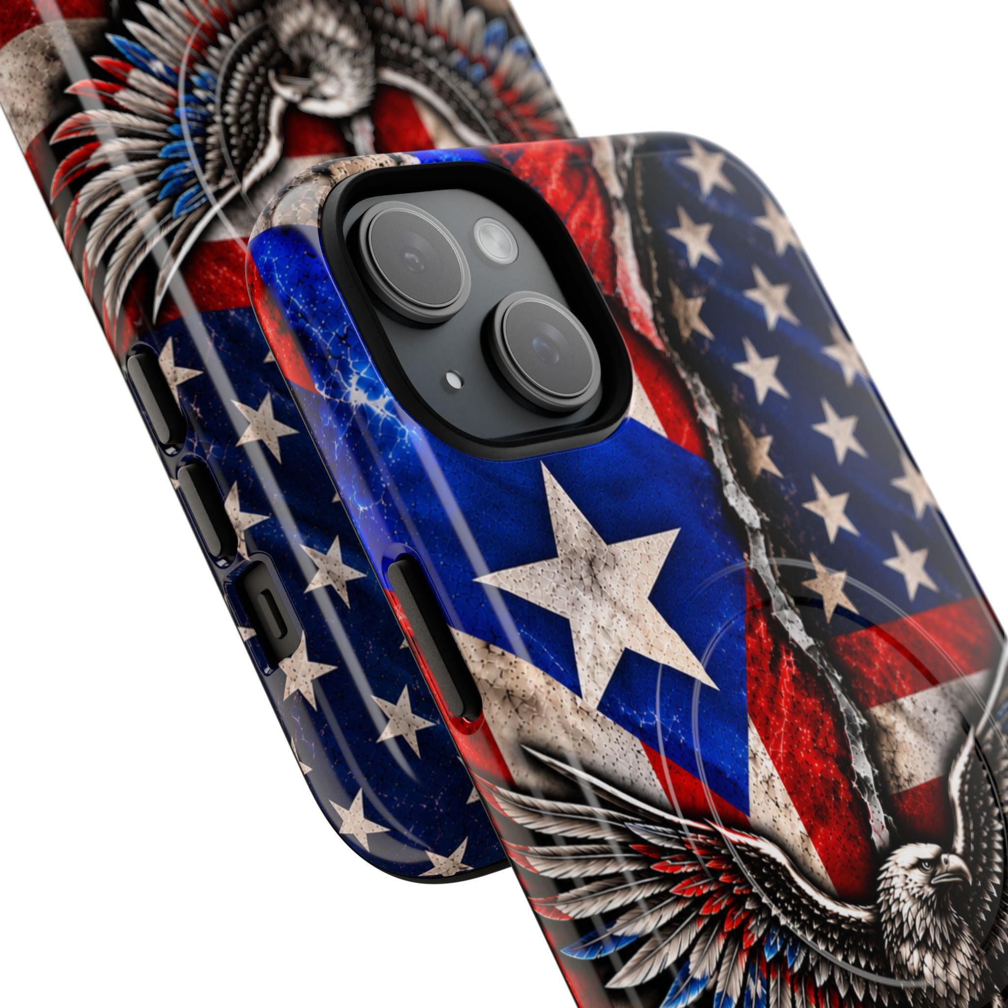 Puerto Rico Eagle Tough Magnetic Phone Case — Patriotic USA & PR Flag Design