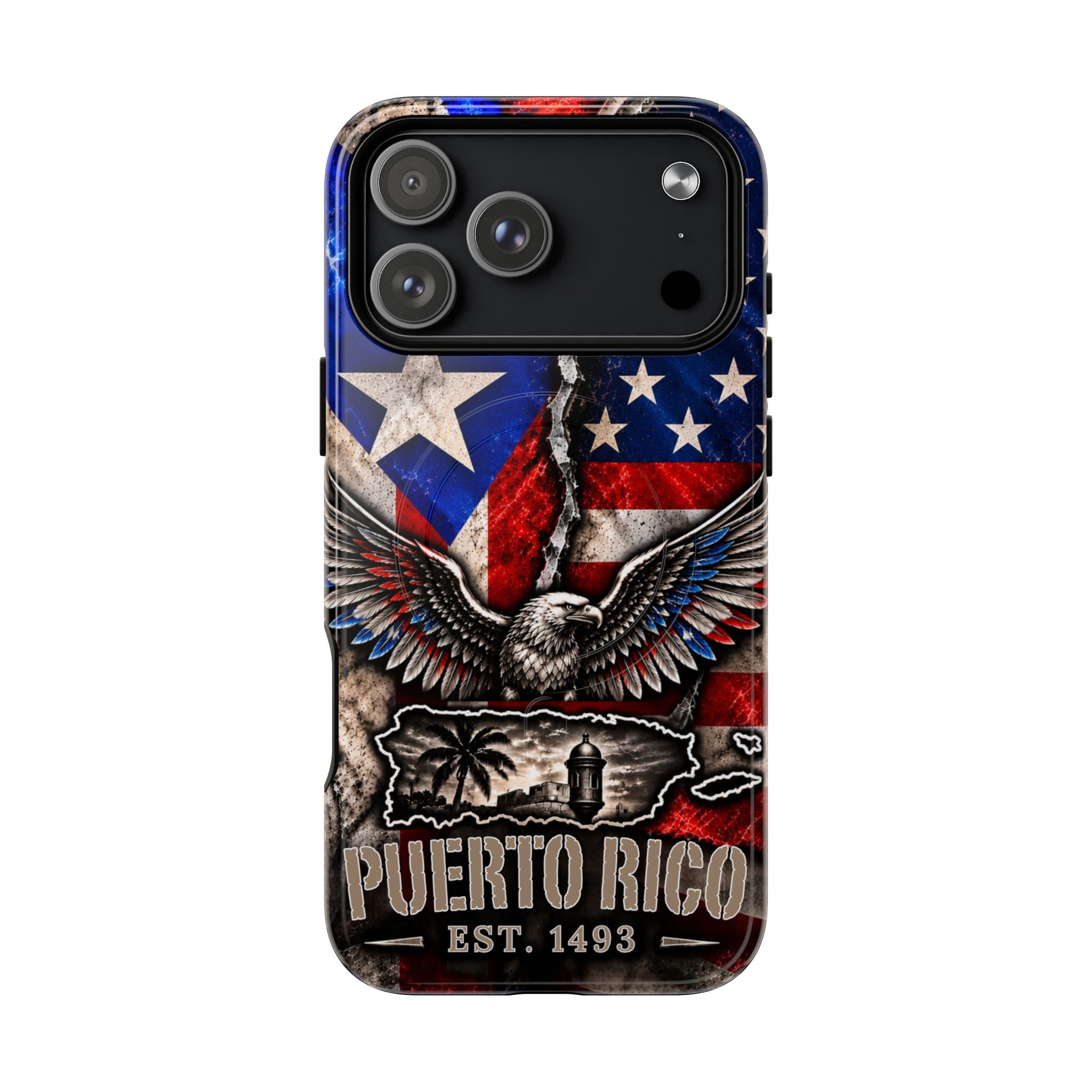 Puerto Rico Eagle Tough Magnetic Phone Case — Patriotic USA & PR Flag Design