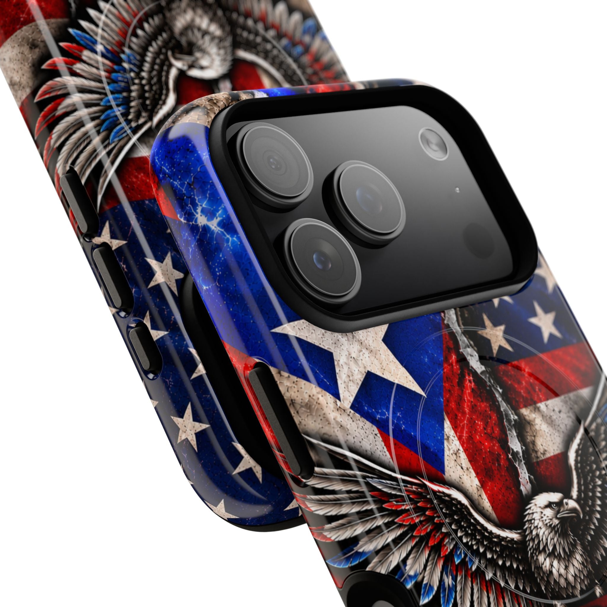 Puerto Rico Eagle Tough Magnetic Phone Case — Patriotic USA & PR Flag Design
