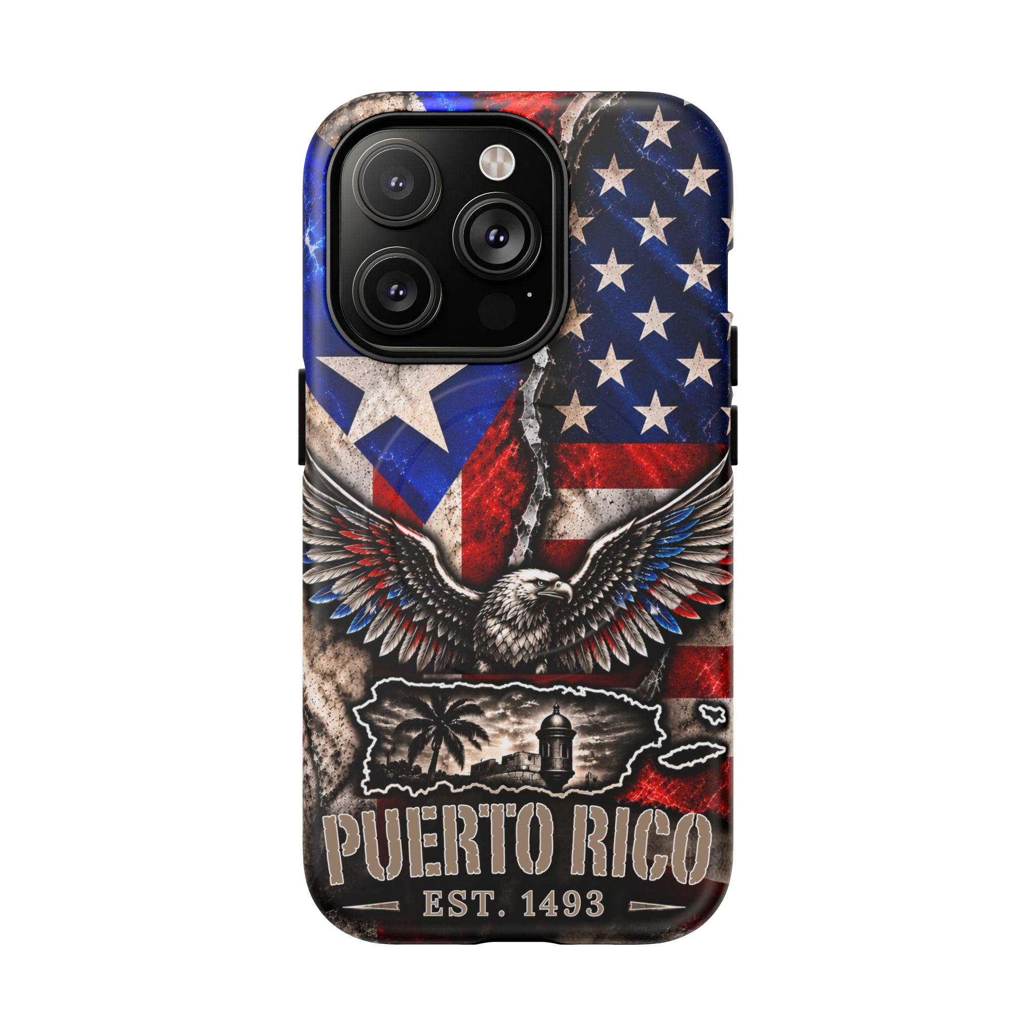 Puerto Rico Eagle Tough Magnetic Phone Case — Patriotic USA & PR Flag Design