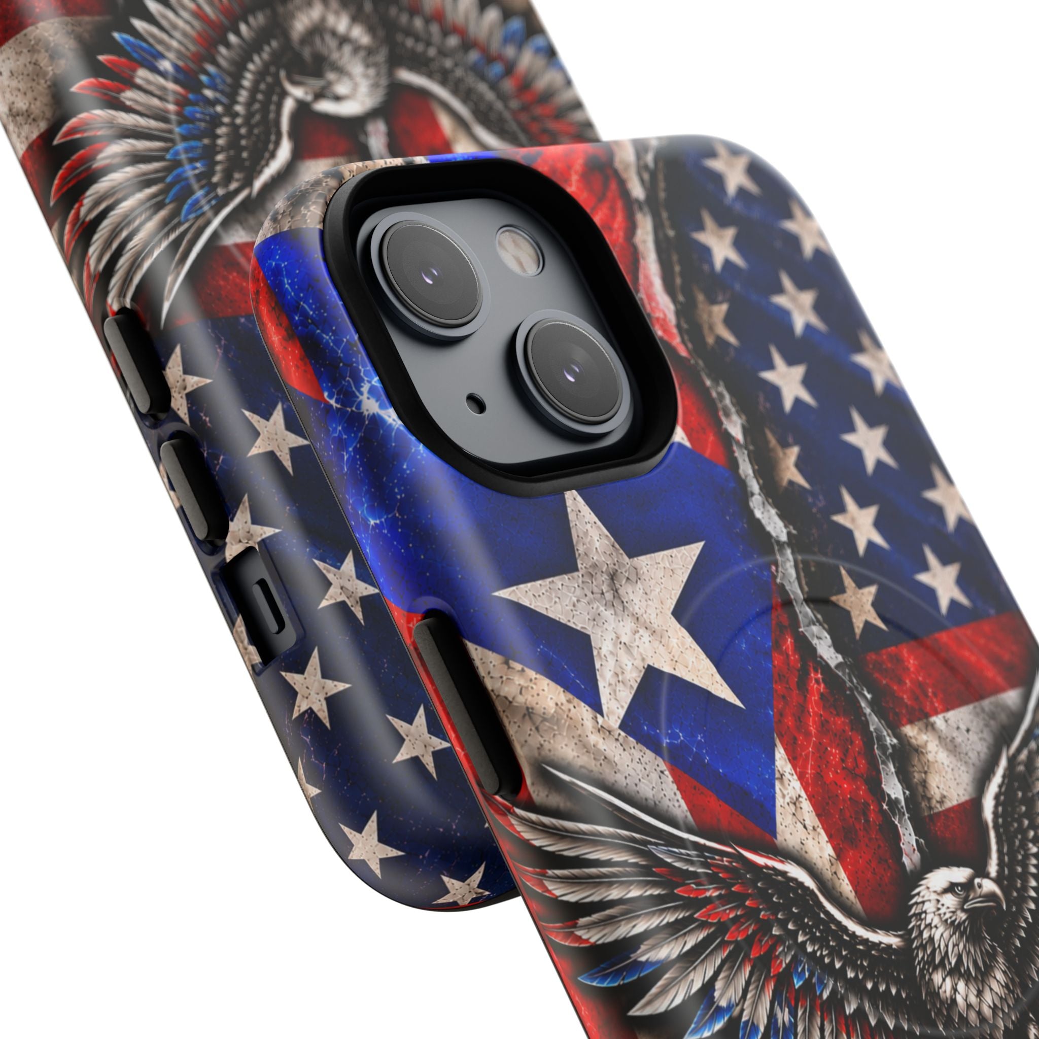 Puerto Rico Eagle Tough Magnetic Phone Case — Patriotic USA & PR Flag Design