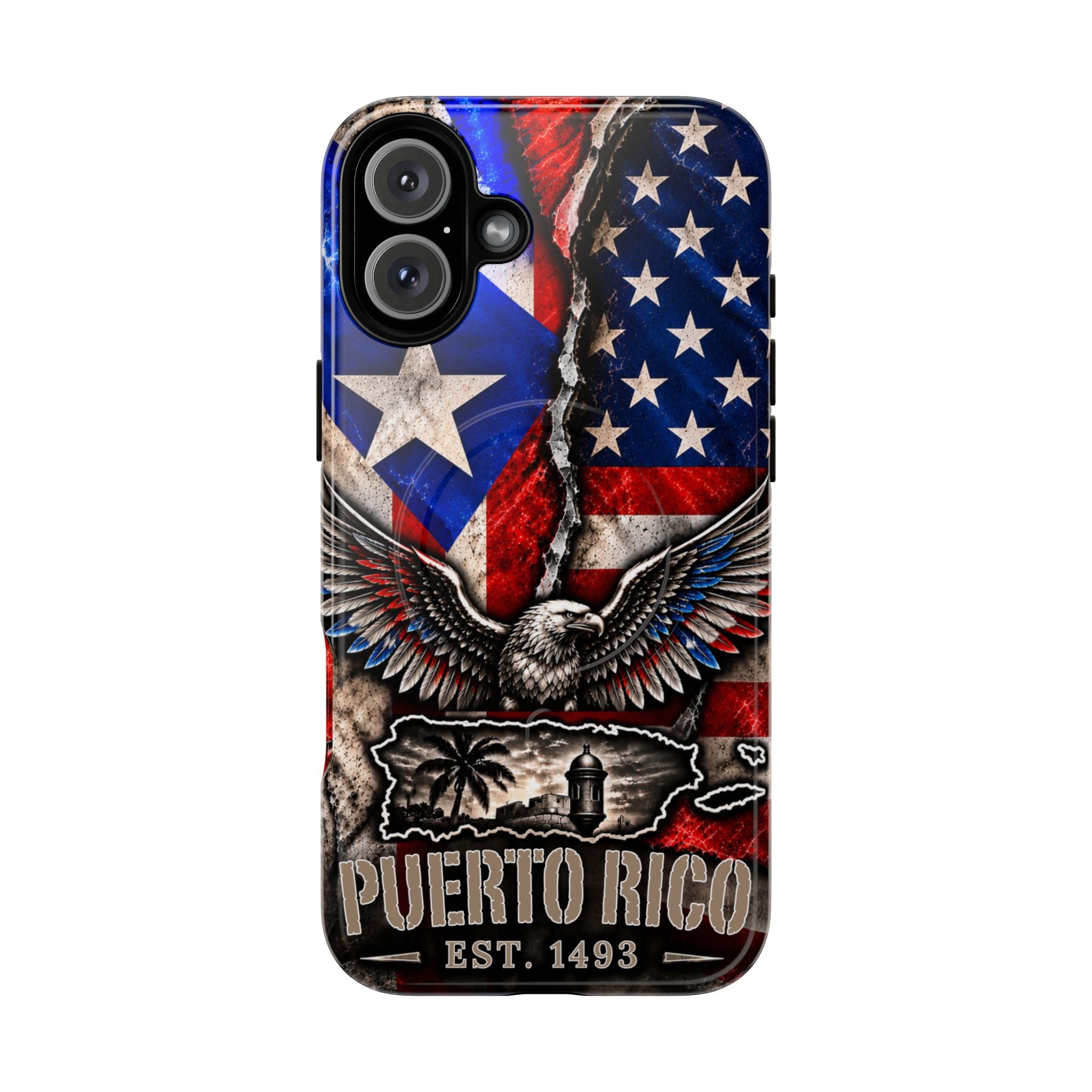 Puerto Rico Eagle Tough Magnetic Phone Case — Patriotic USA & PR Flag Design
