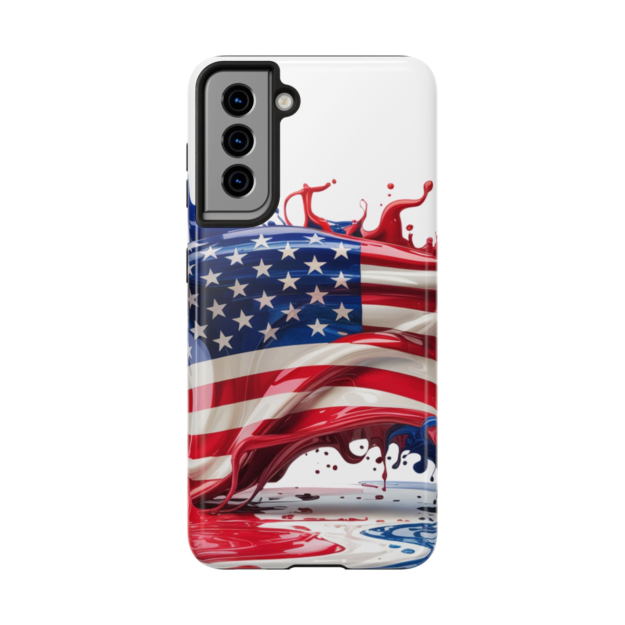 Samsung S21-24 Tough Phone Case - American Flag Paint Splash Design