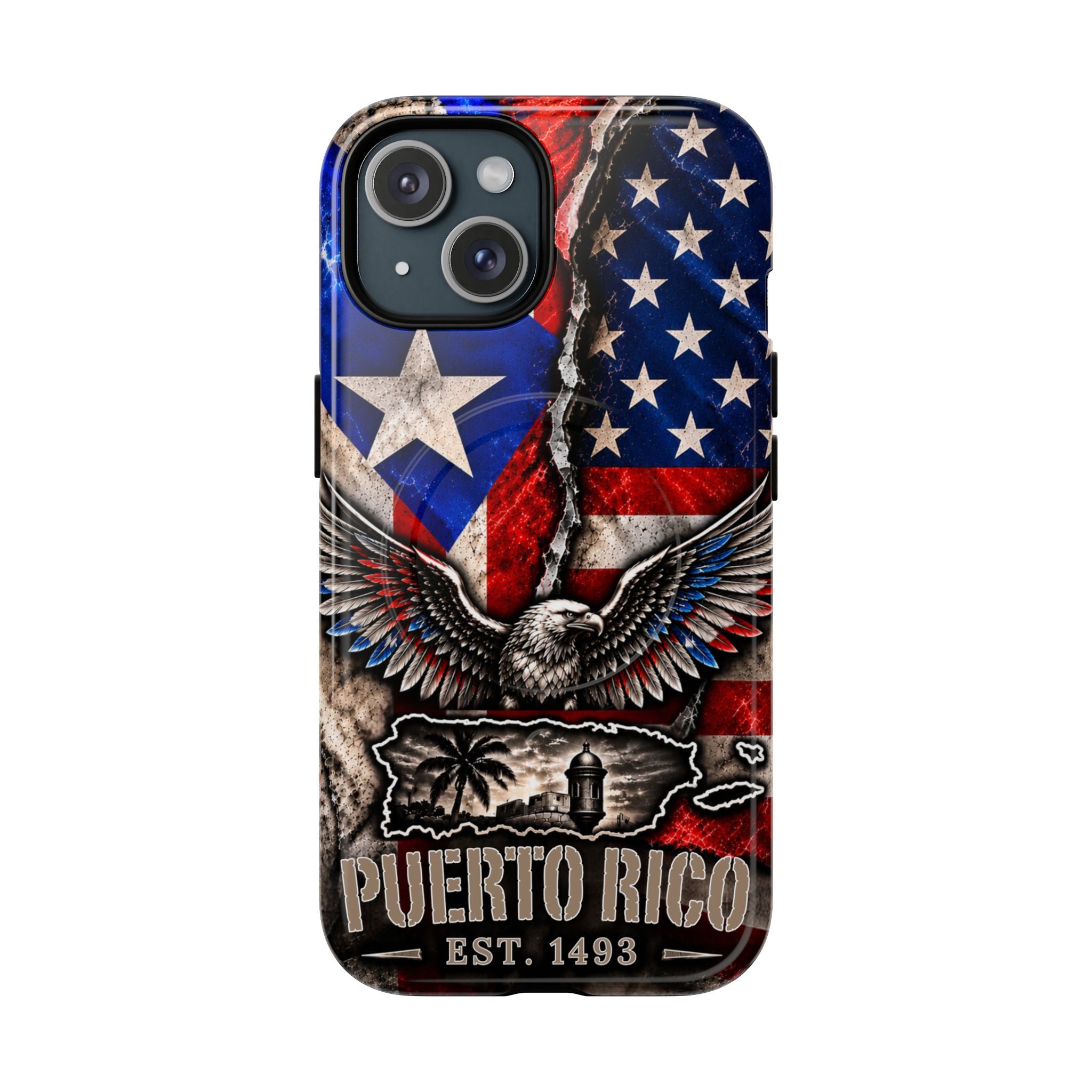 Puerto Rico Eagle Tough Magnetic Phone Case — Patriotic USA & PR Flag Design