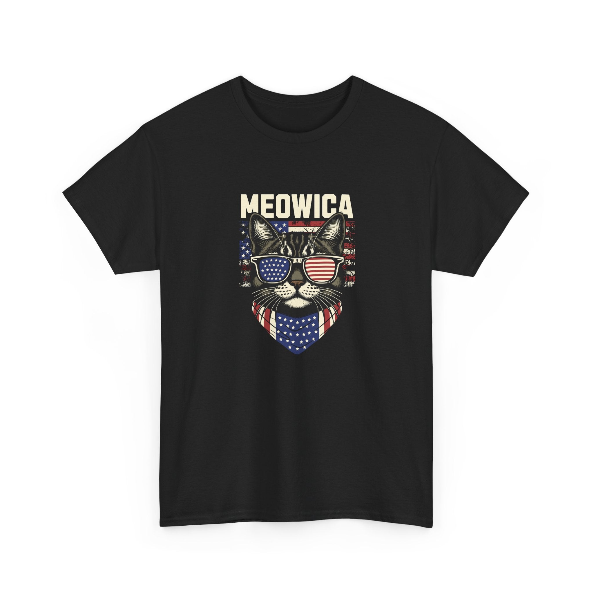 Meowica Cat T-Shirt — Patriotic American Flag Cat Graphic Tee