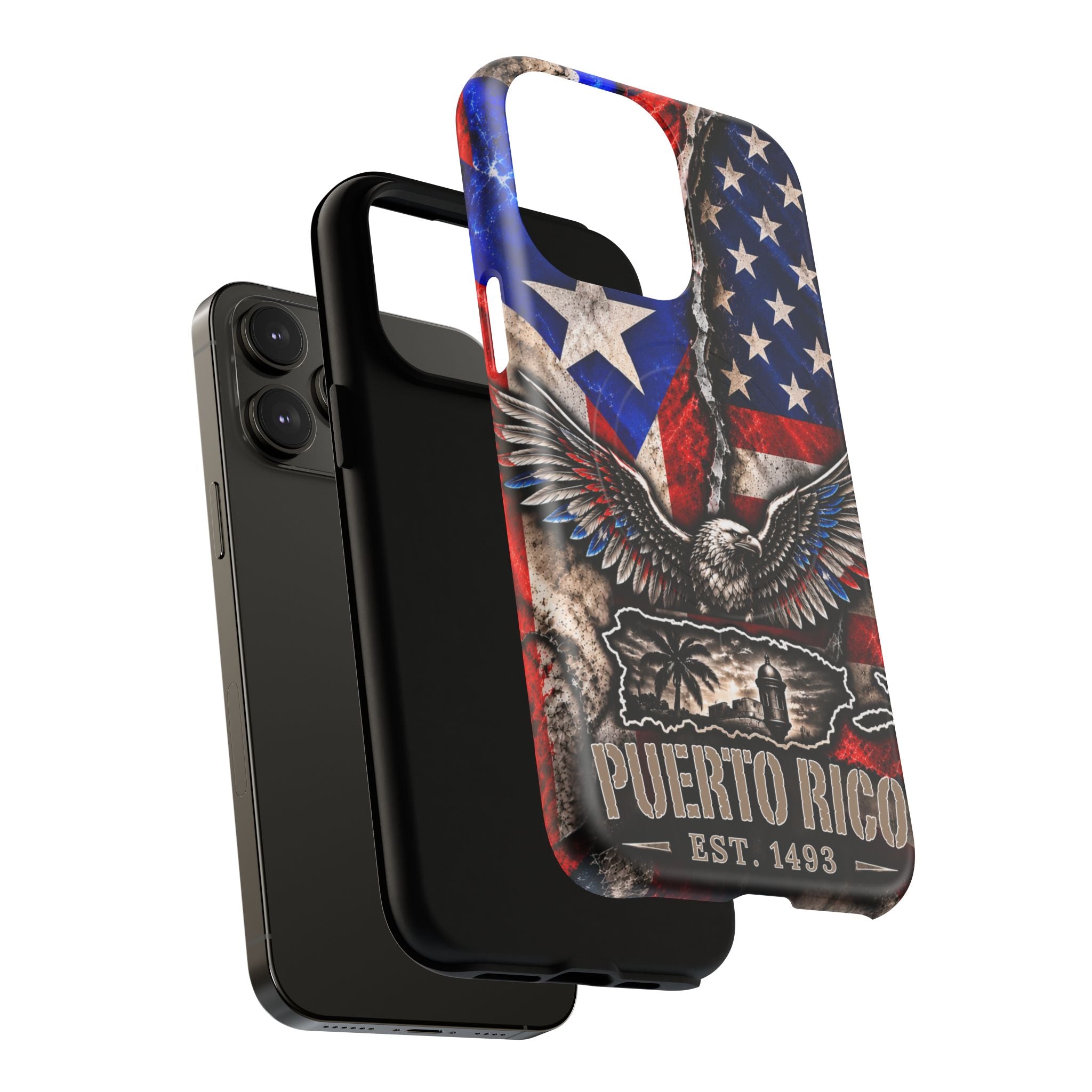 Puerto Rico Eagle Tough Magnetic Phone Case — Patriotic USA & PR Flag Design