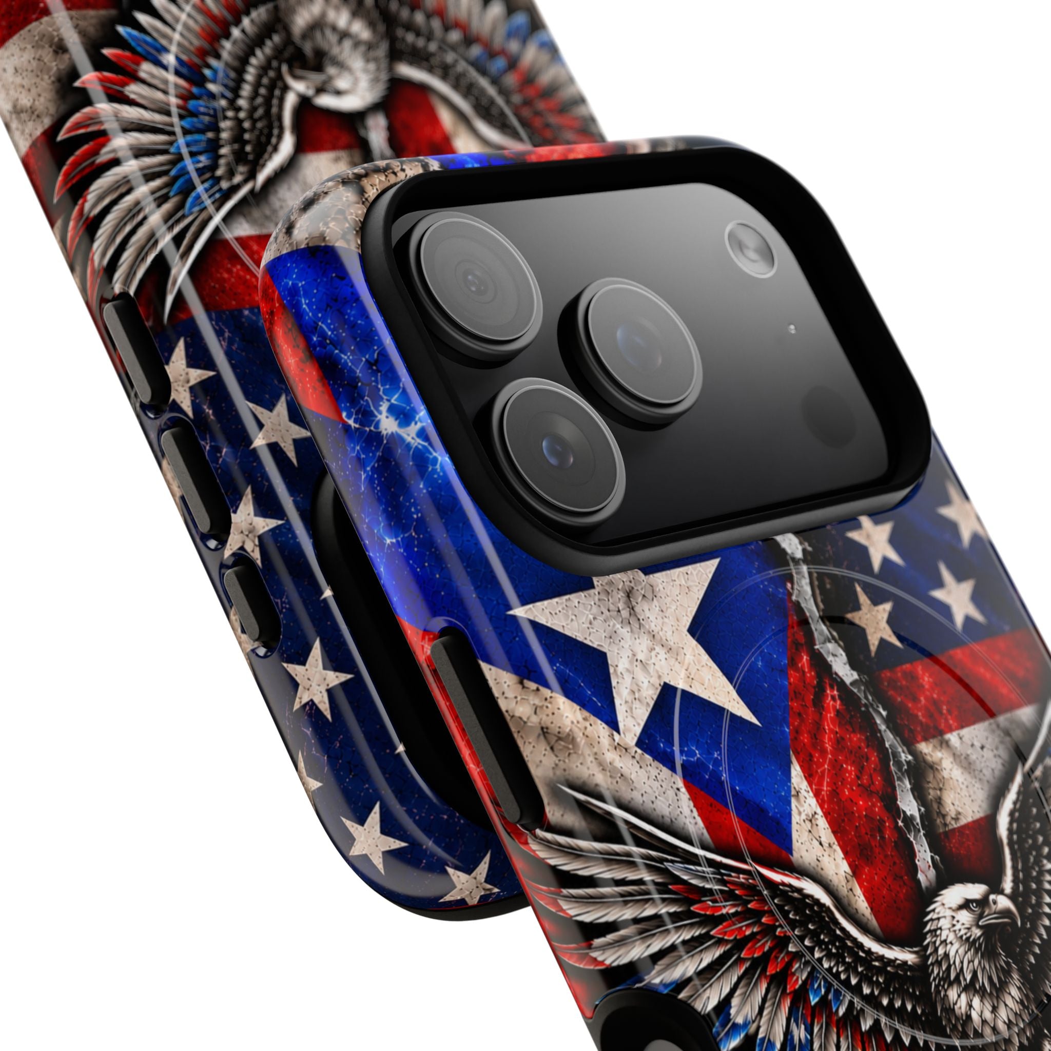 Puerto Rico Eagle Tough Magnetic Phone Case — Patriotic USA & PR Flag Design
