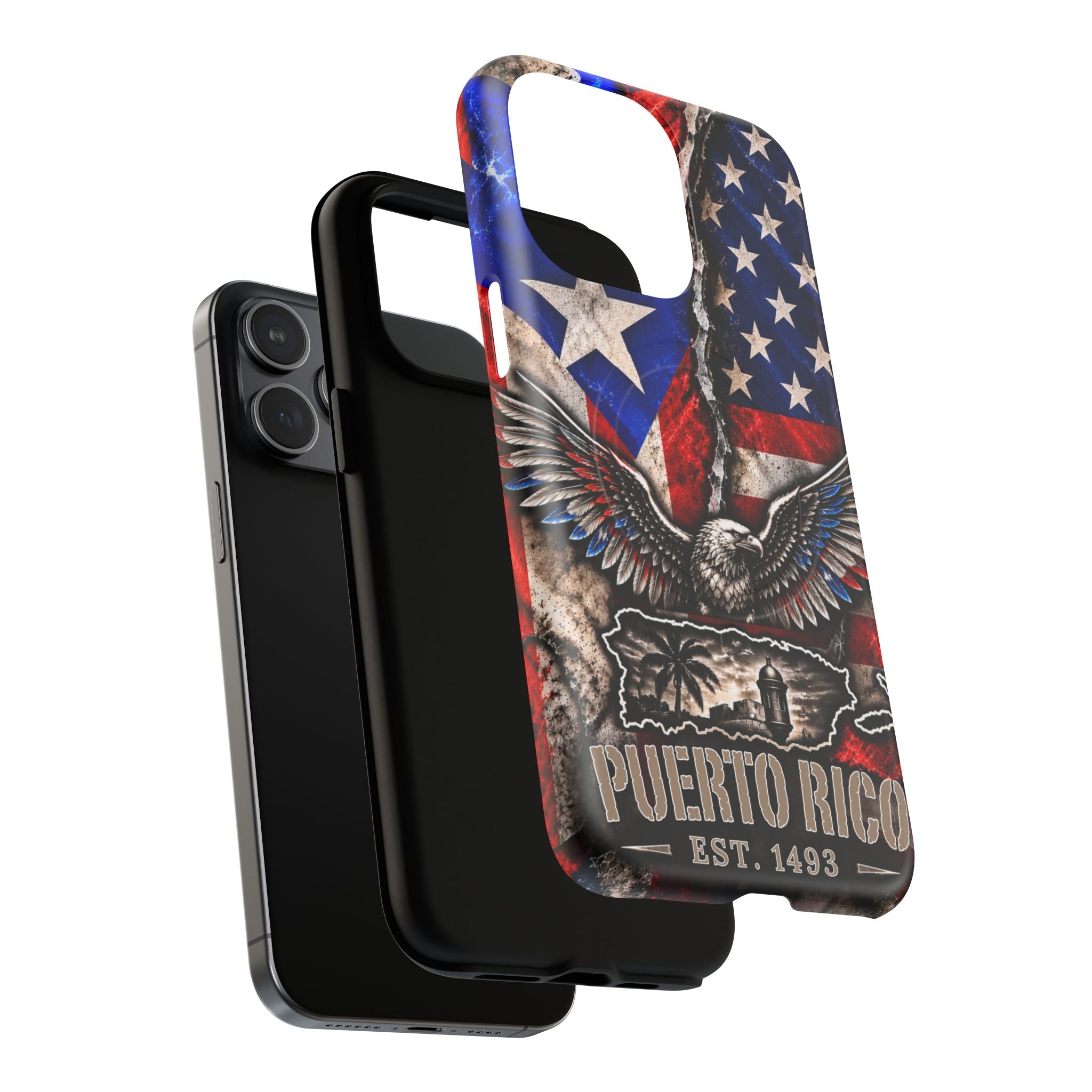 Puerto Rico Eagle Tough Magnetic Phone Case — Patriotic USA & PR Flag Design