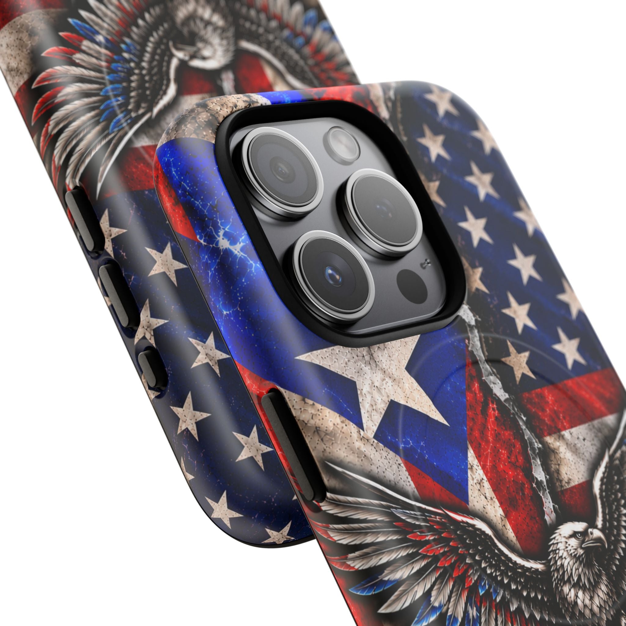 Puerto Rico Eagle Tough Magnetic Phone Case — Patriotic USA & PR Flag Design