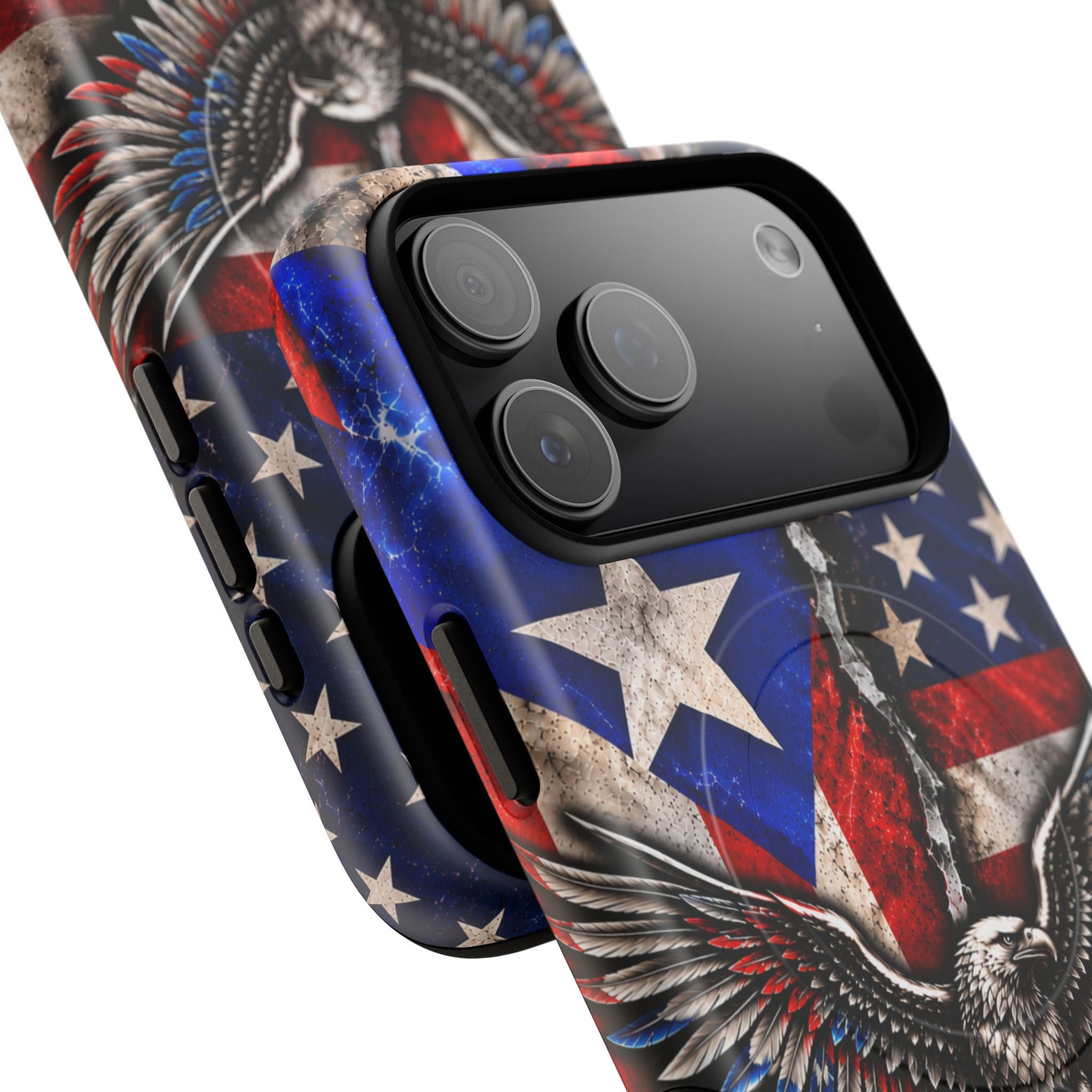 Puerto Rico Eagle Tough Magnetic Phone Case — Patriotic USA & PR Flag Design