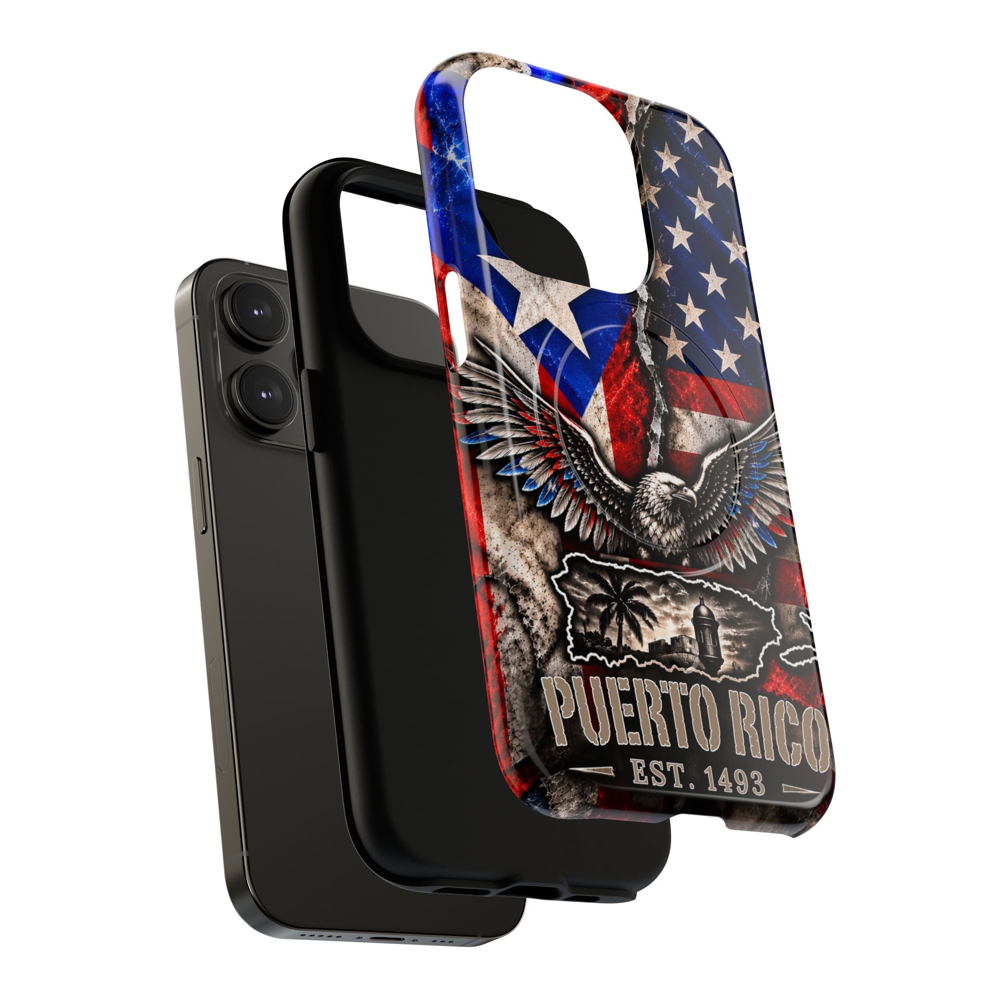 Puerto Rico Eagle Tough Magnetic Phone Case — Patriotic USA & PR Flag Design