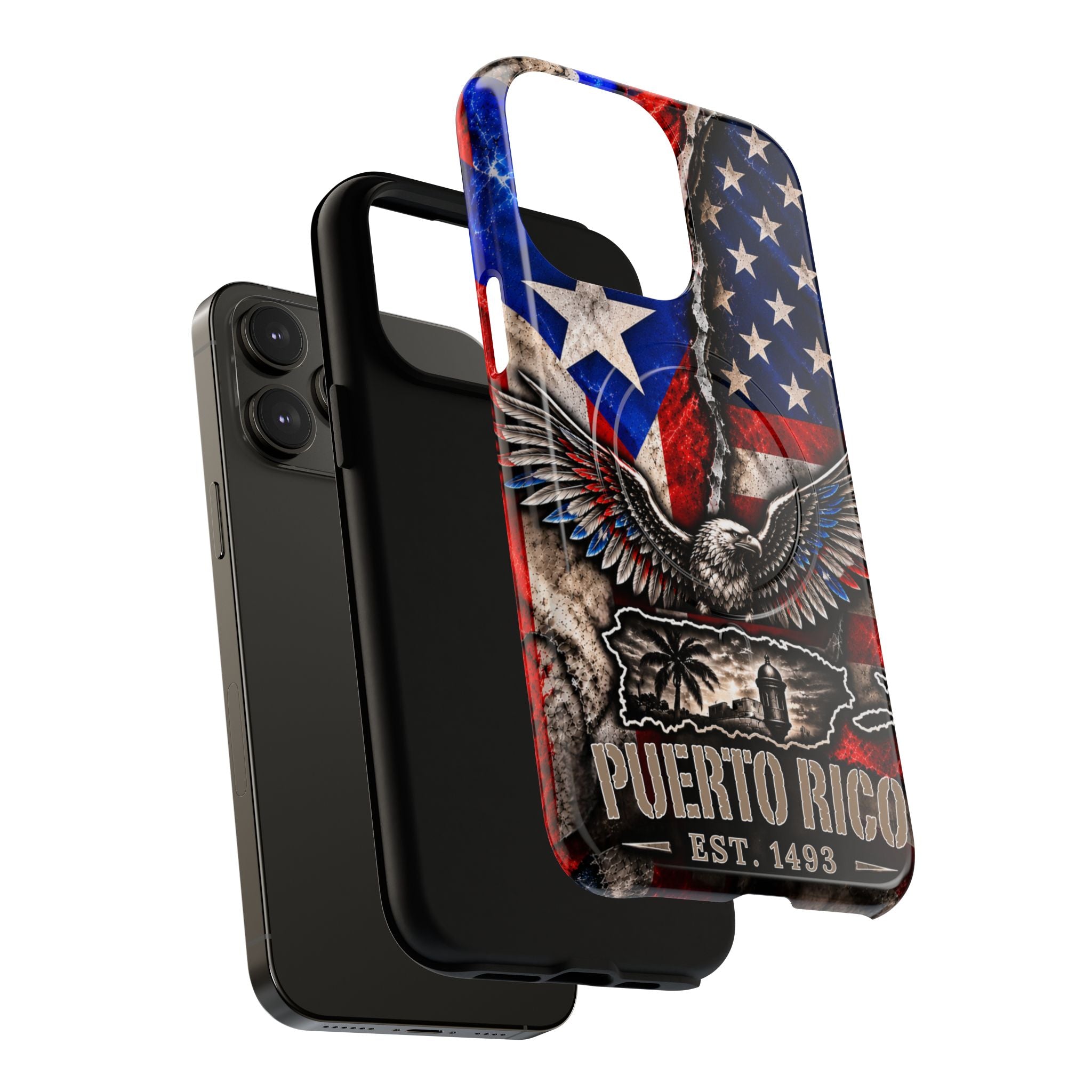 Puerto Rico Eagle Tough Magnetic Phone Case — Patriotic USA & PR Flag Design