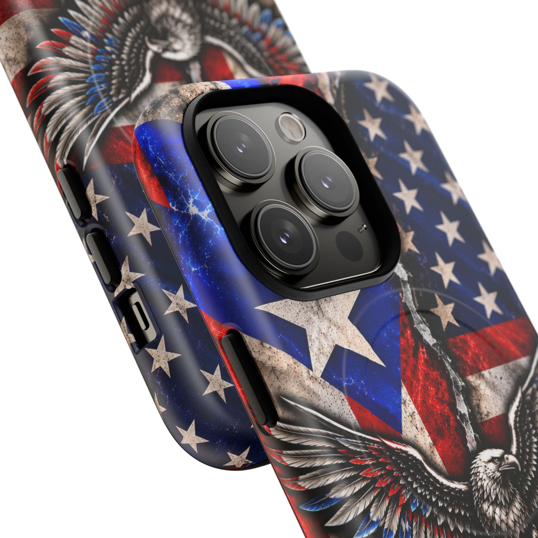 Puerto Rico Eagle Tough Magnetic Phone Case — Patriotic USA & PR Flag Design