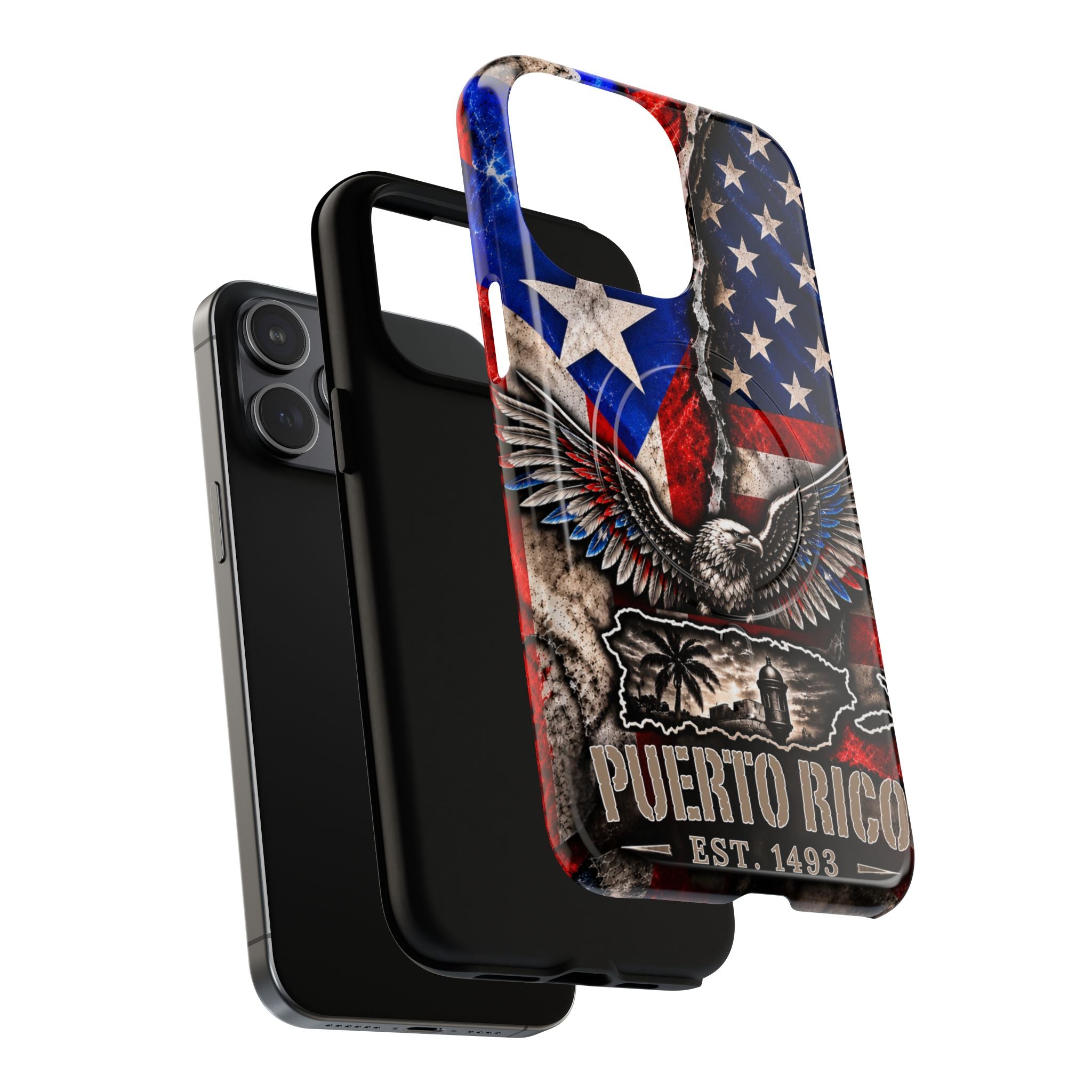 Puerto Rico Eagle Tough Magnetic Phone Case — Patriotic USA & PR Flag Design