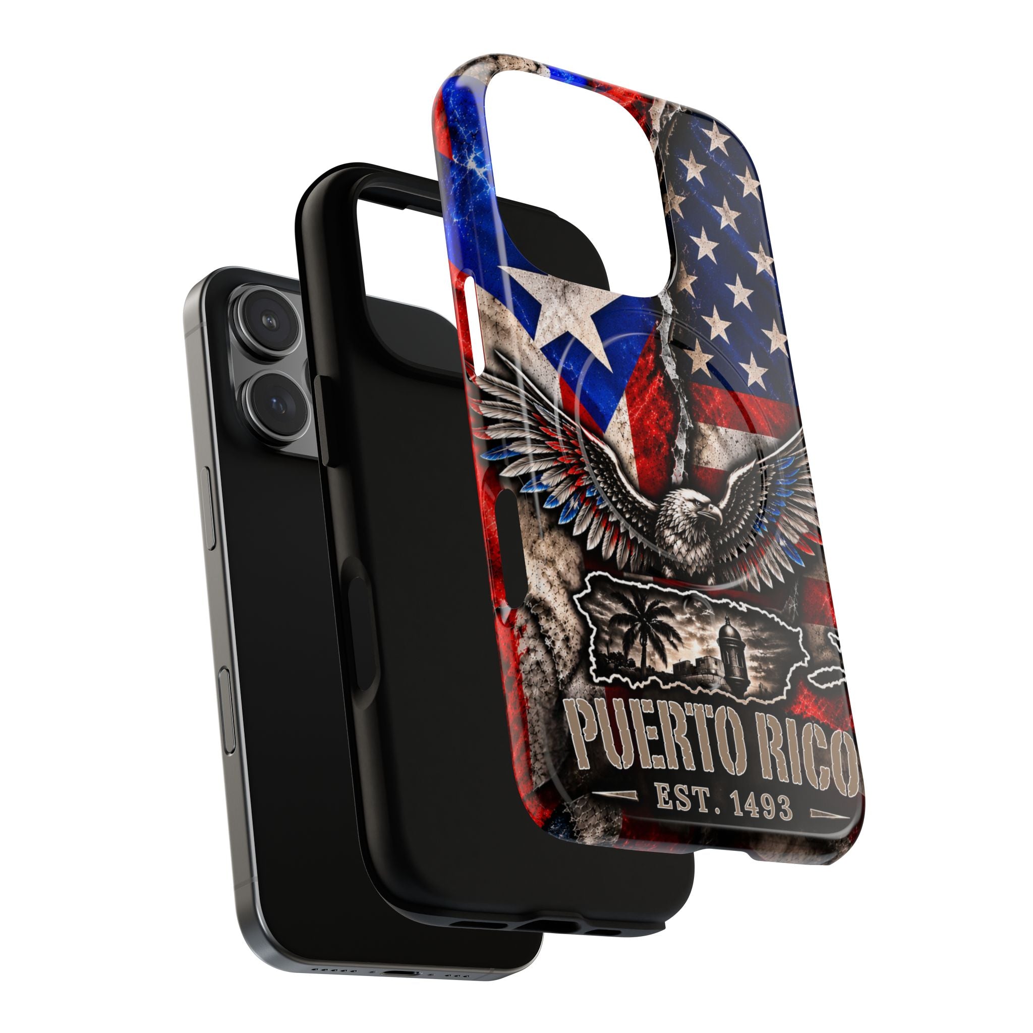 Puerto Rico Eagle Tough Magnetic Phone Case — Patriotic USA & PR Flag Design