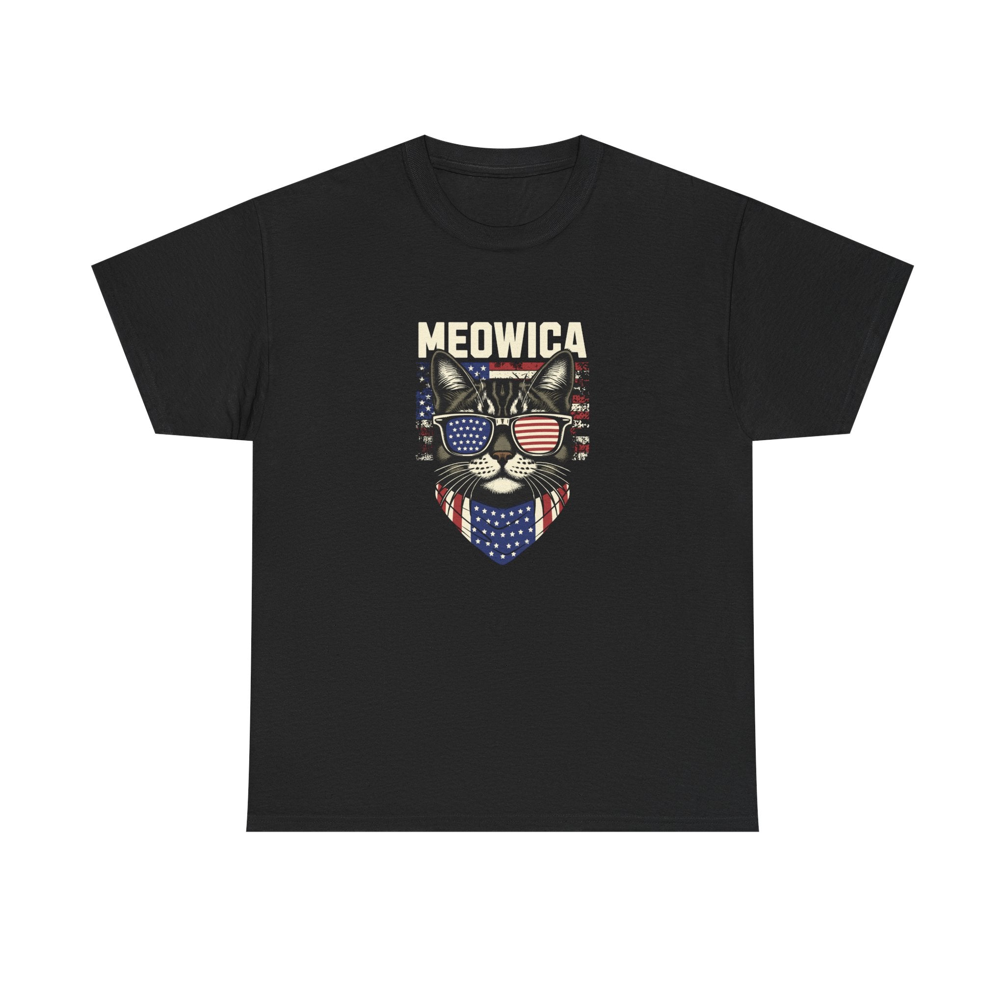 Meowica Cat T-Shirt — Patriotic American Flag Cat Graphic Tee