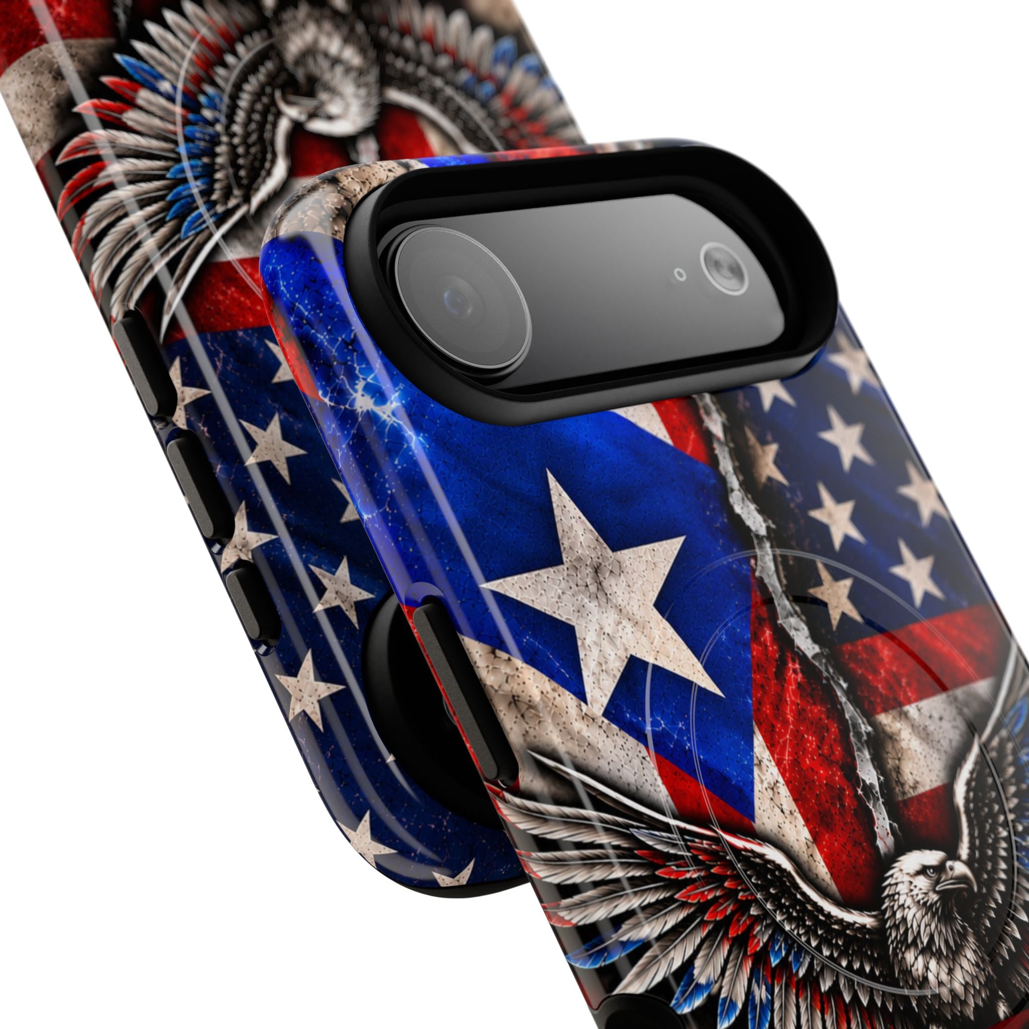 Puerto Rico Eagle Tough Magnetic Phone Case — Patriotic USA & PR Flag Design