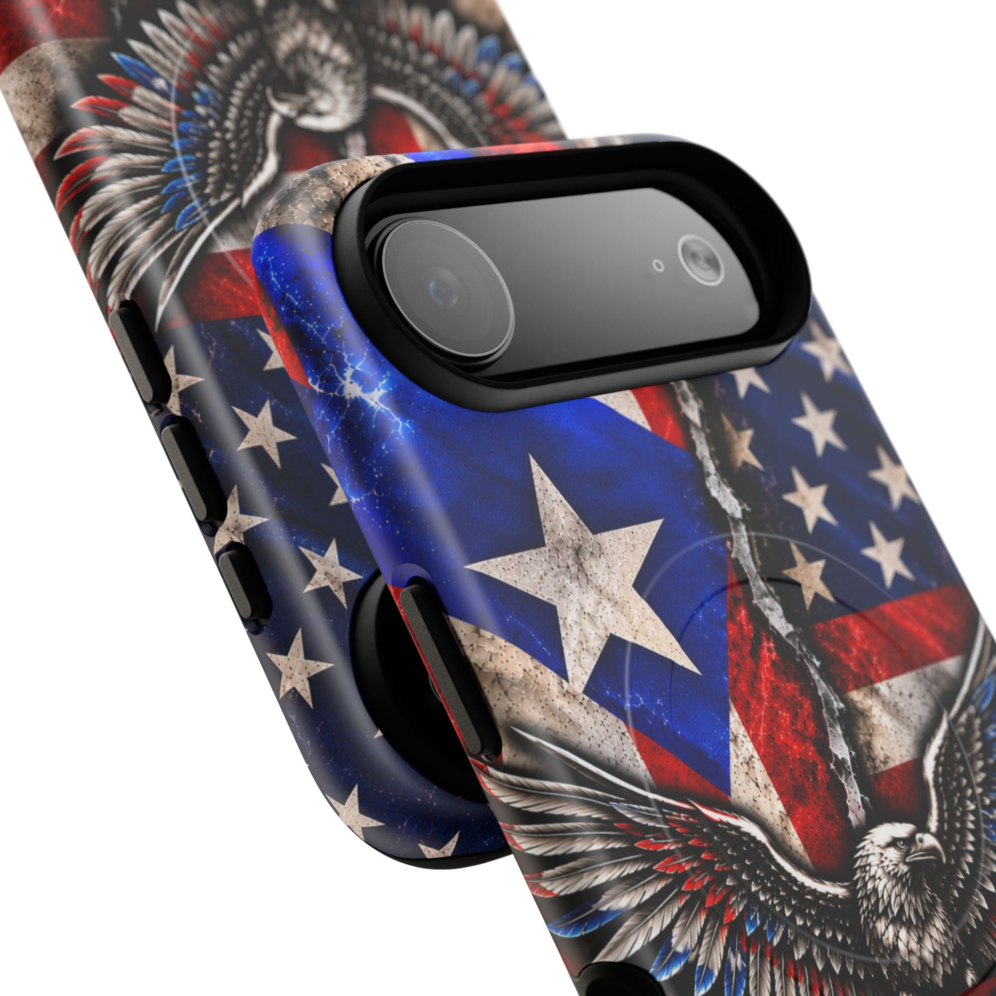 Puerto Rico Eagle Tough Magnetic Phone Case — Patriotic USA & PR Flag Design