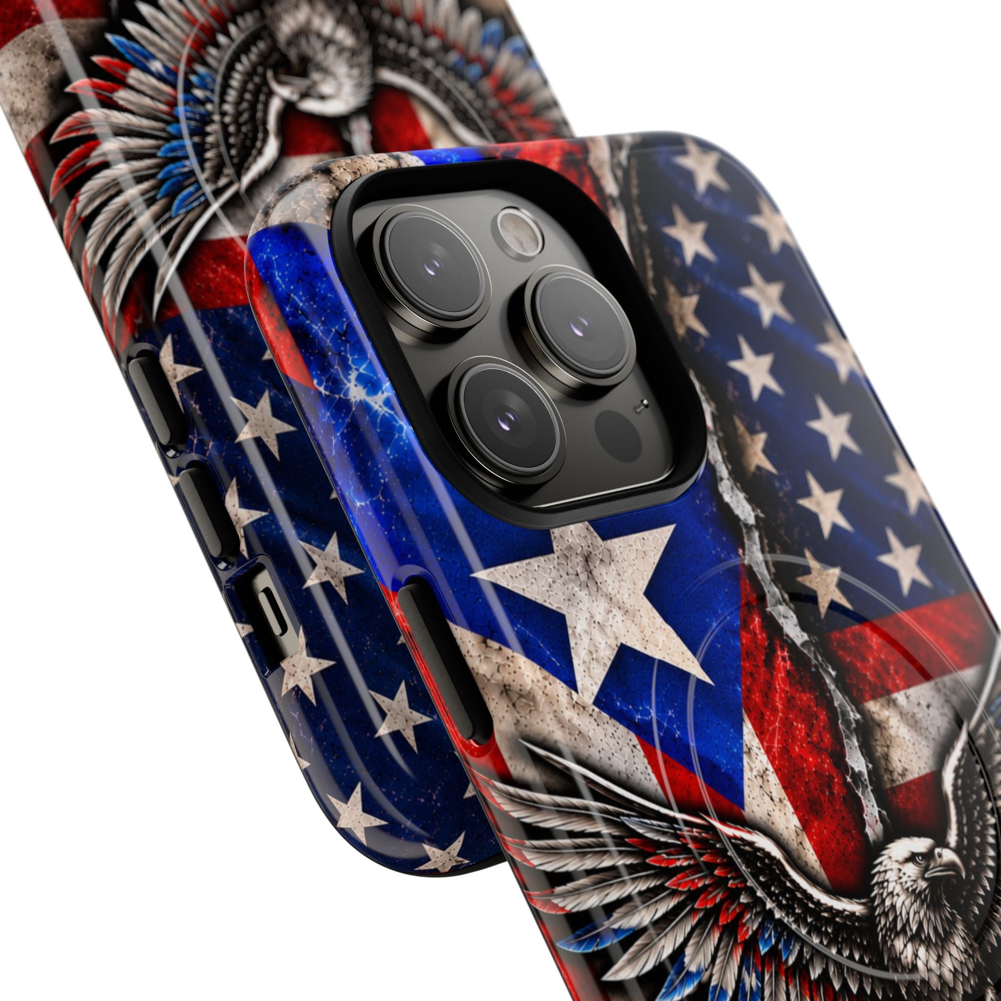 Puerto Rico Eagle Tough Magnetic Phone Case — Patriotic USA & PR Flag Design