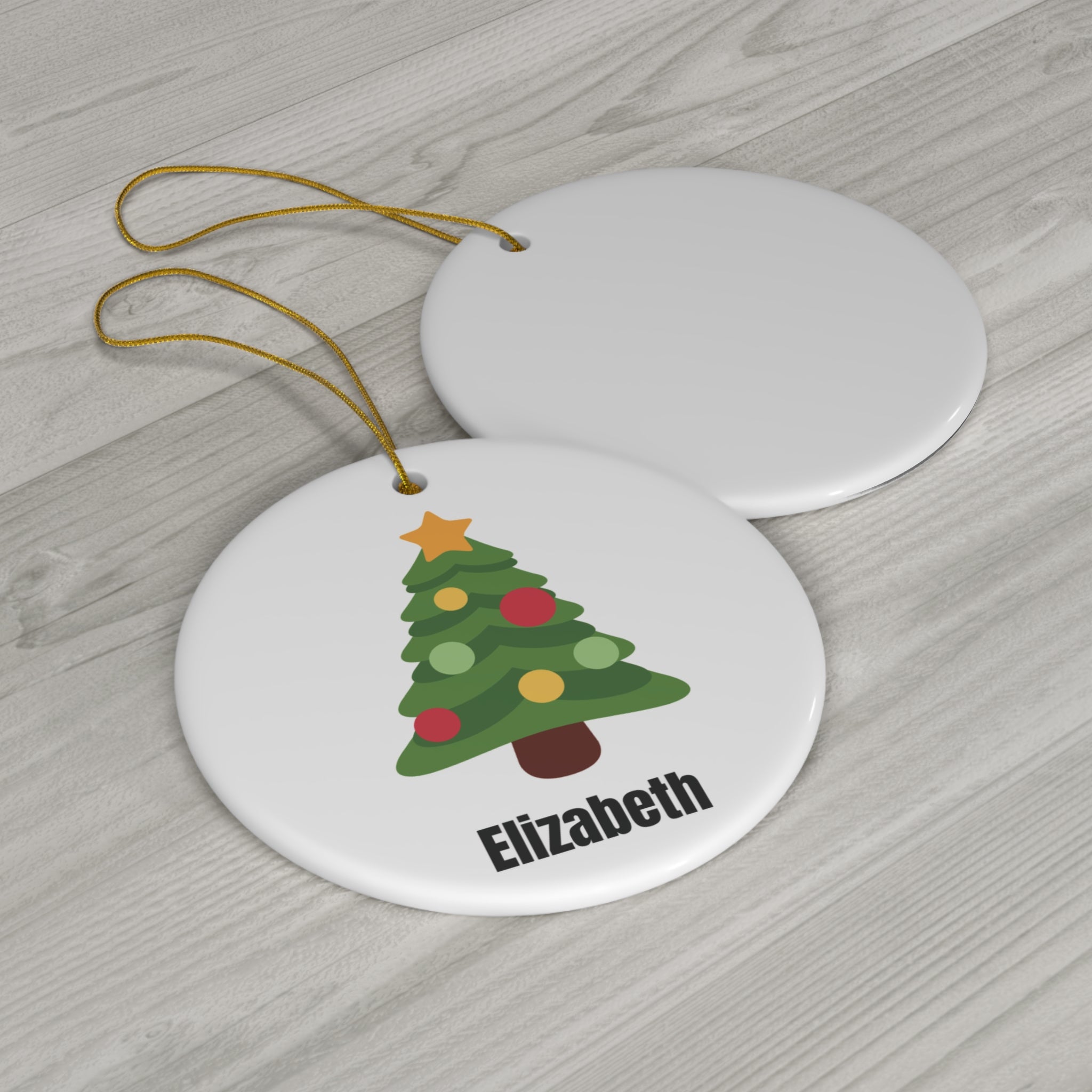 Personalized Name Ceramic Ornament Featuring A Christmas tree