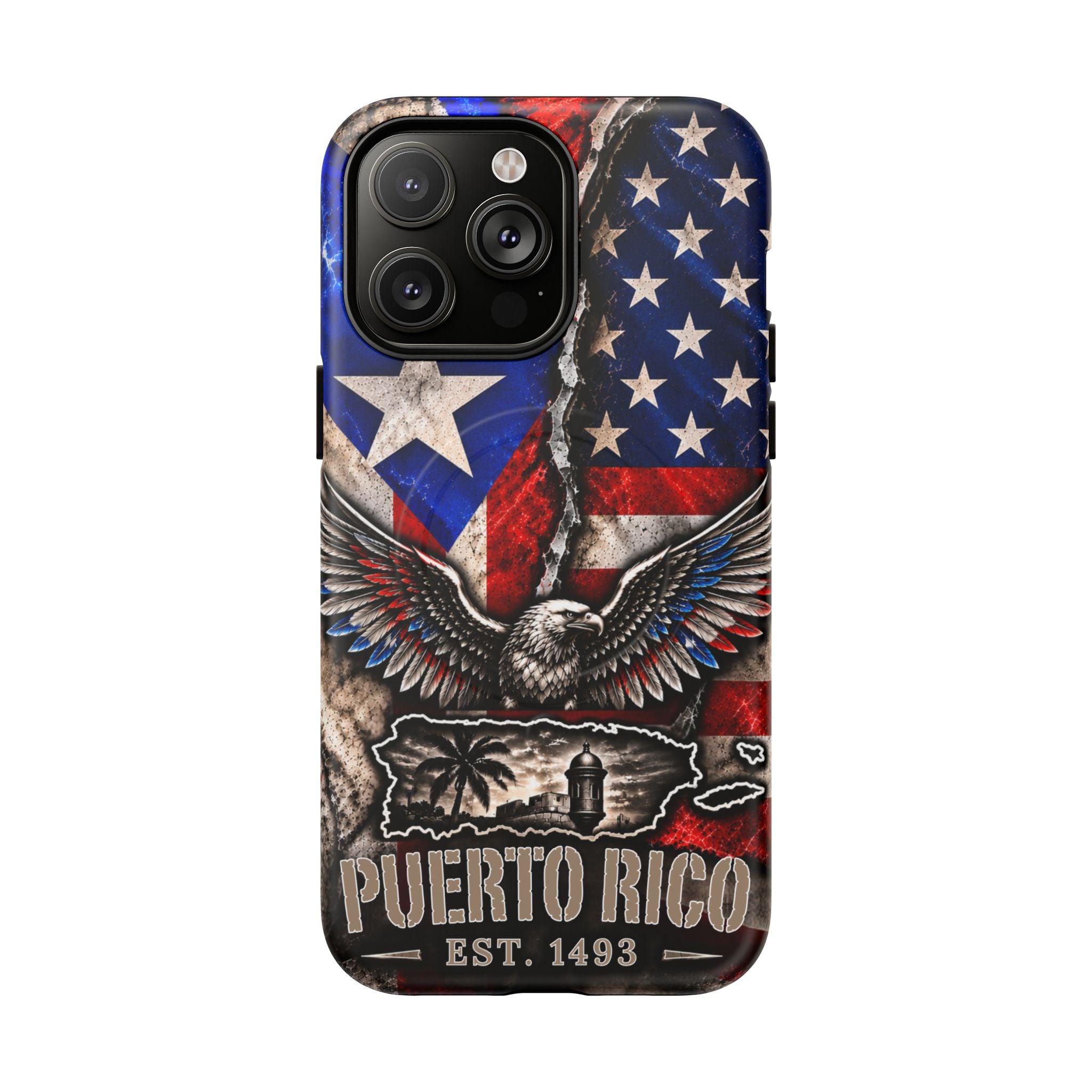 Puerto Rico Eagle Tough Magnetic Phone Case — Patriotic USA & PR Flag Design