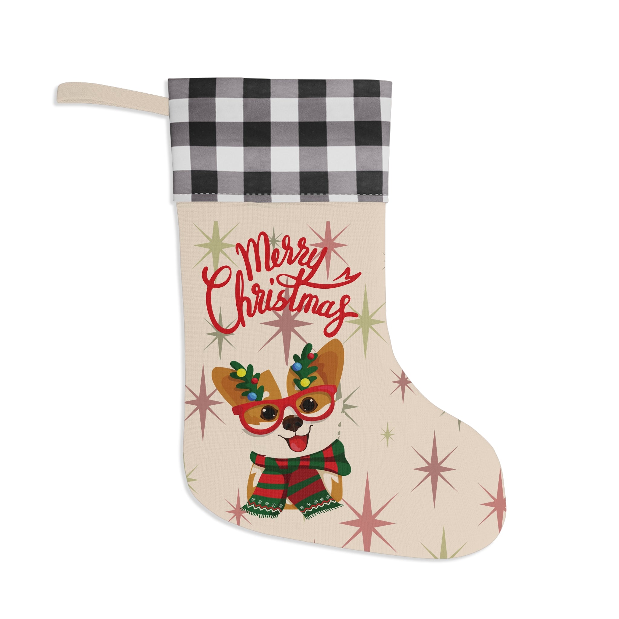 Christmas Stocking - Merry Christmas Cartoon Dog Design