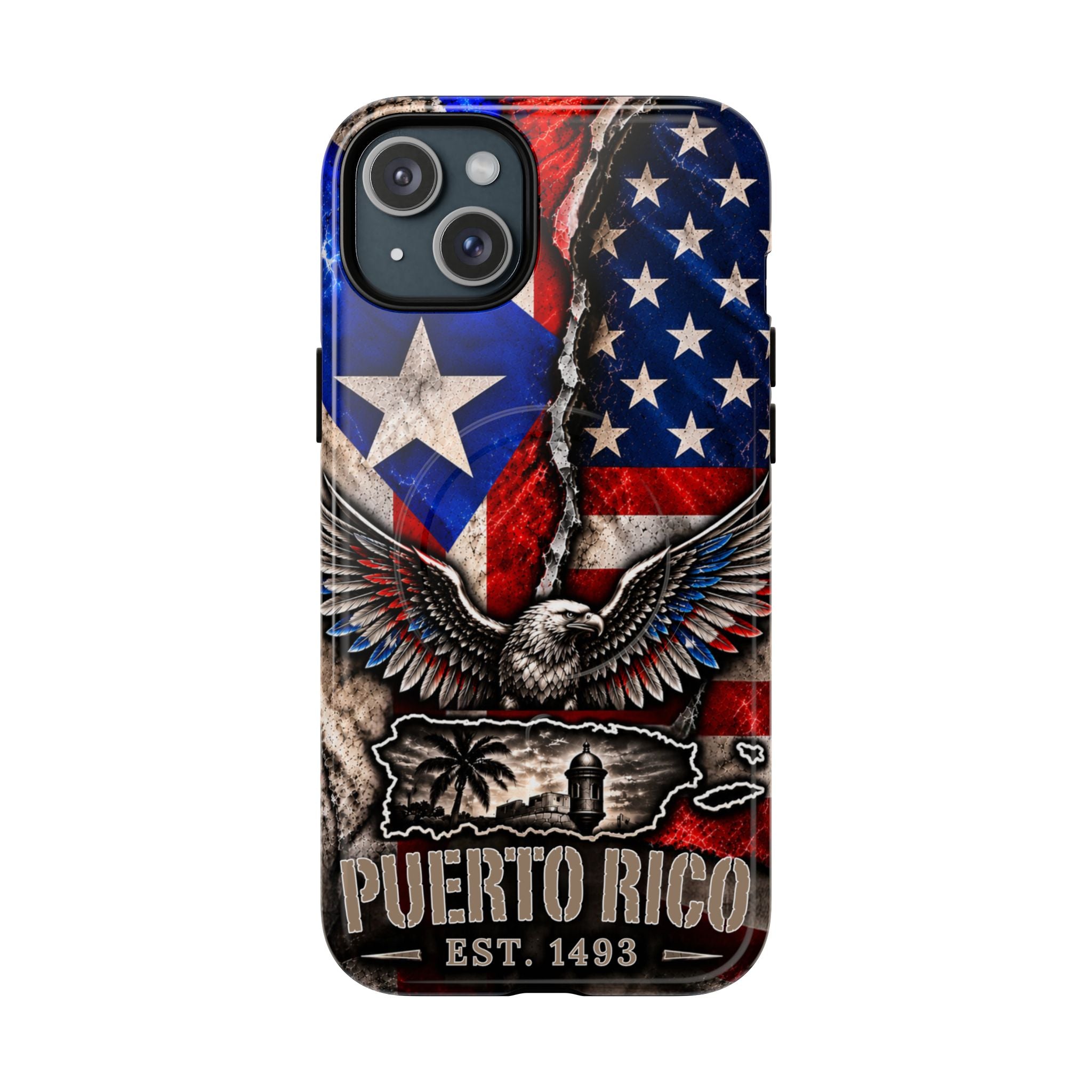 Puerto Rico Eagle Tough Magnetic Phone Case — Patriotic USA & PR Flag Design