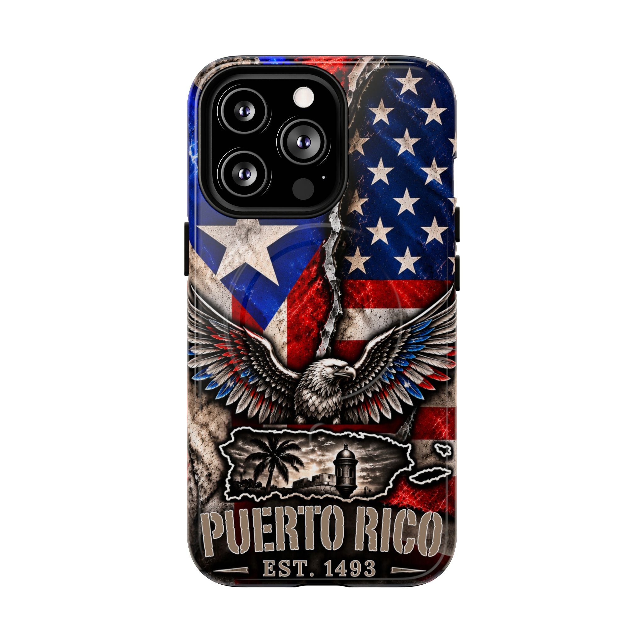 Puerto Rico Eagle Tough Magnetic Phone Case — Patriotic USA & PR Flag Design
