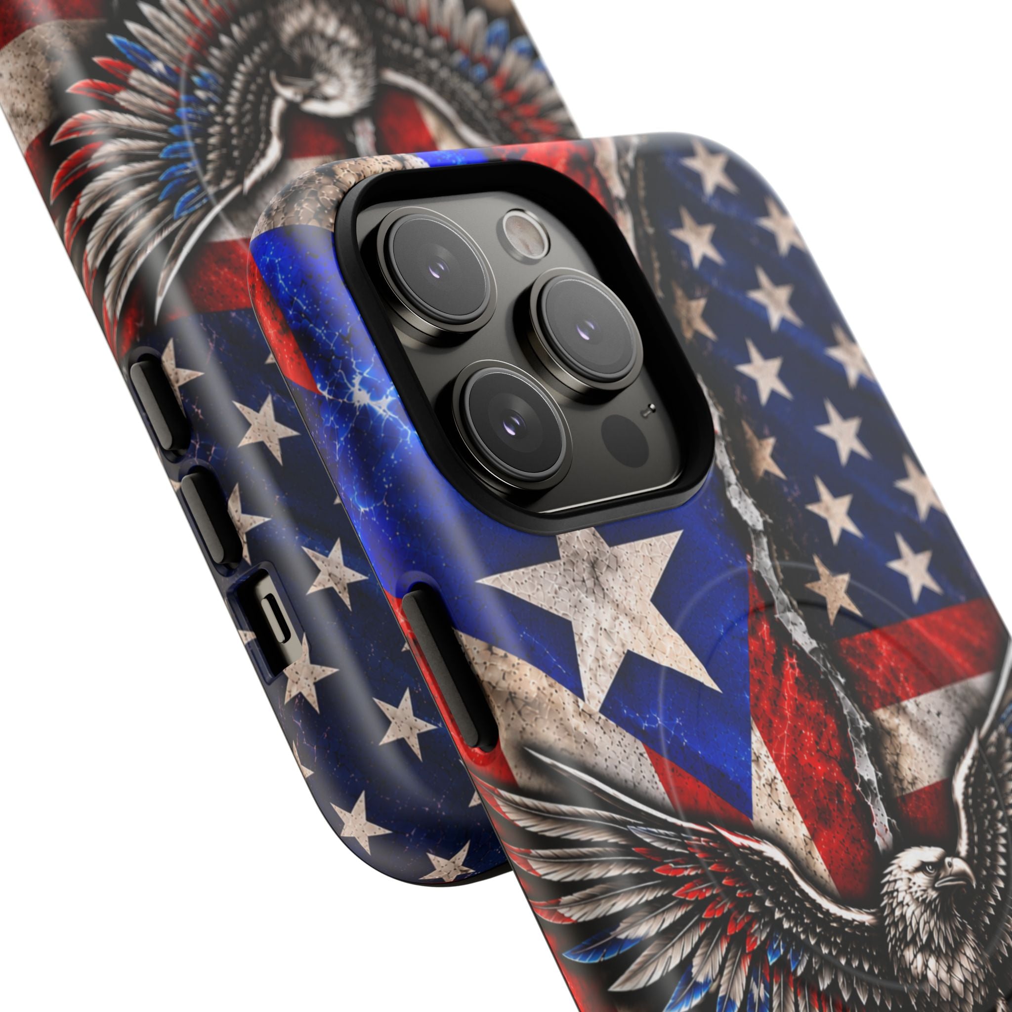 Puerto Rico Eagle Tough Magnetic Phone Case — Patriotic USA & PR Flag Design