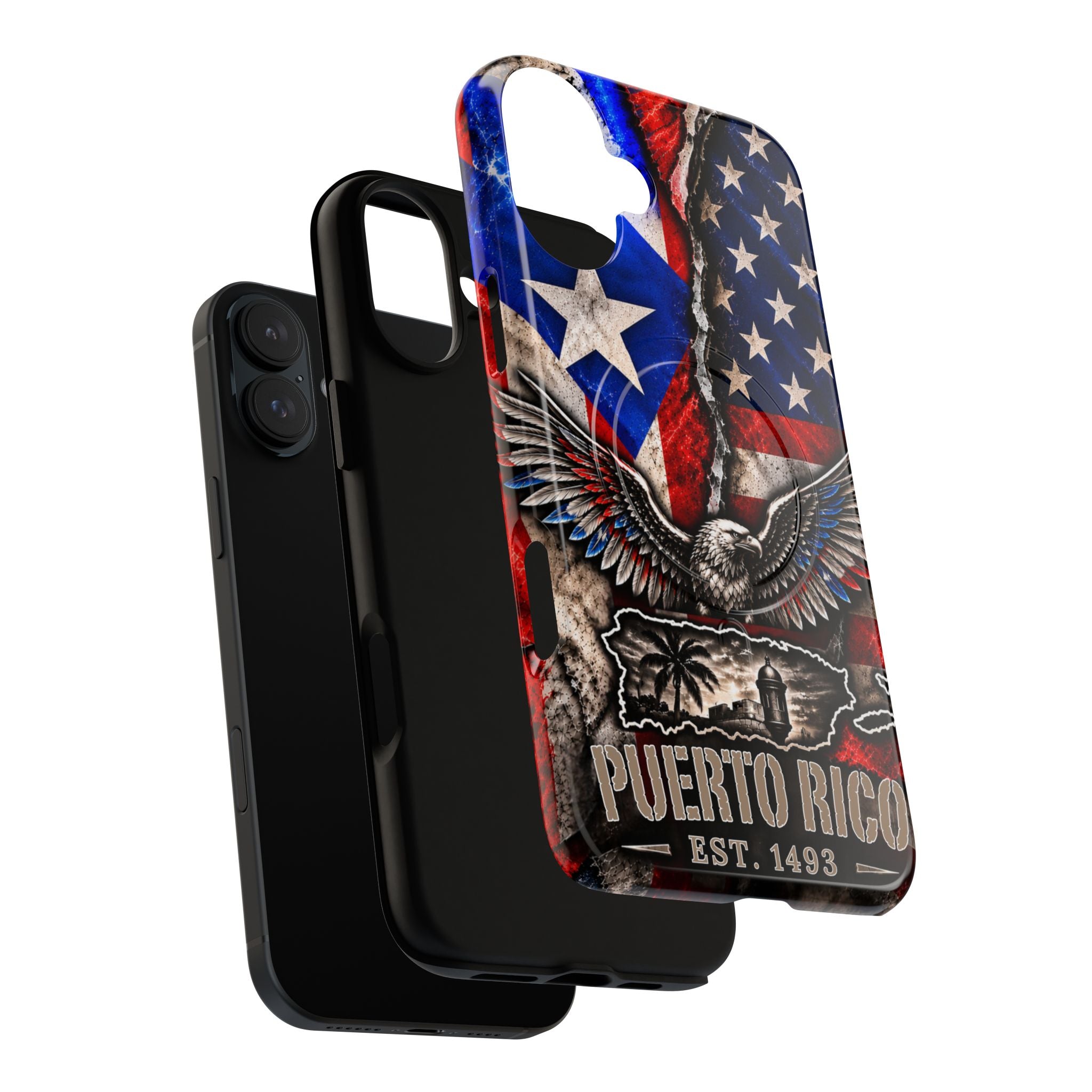Puerto Rico Eagle Tough Magnetic Phone Case — Patriotic USA & PR Flag Design