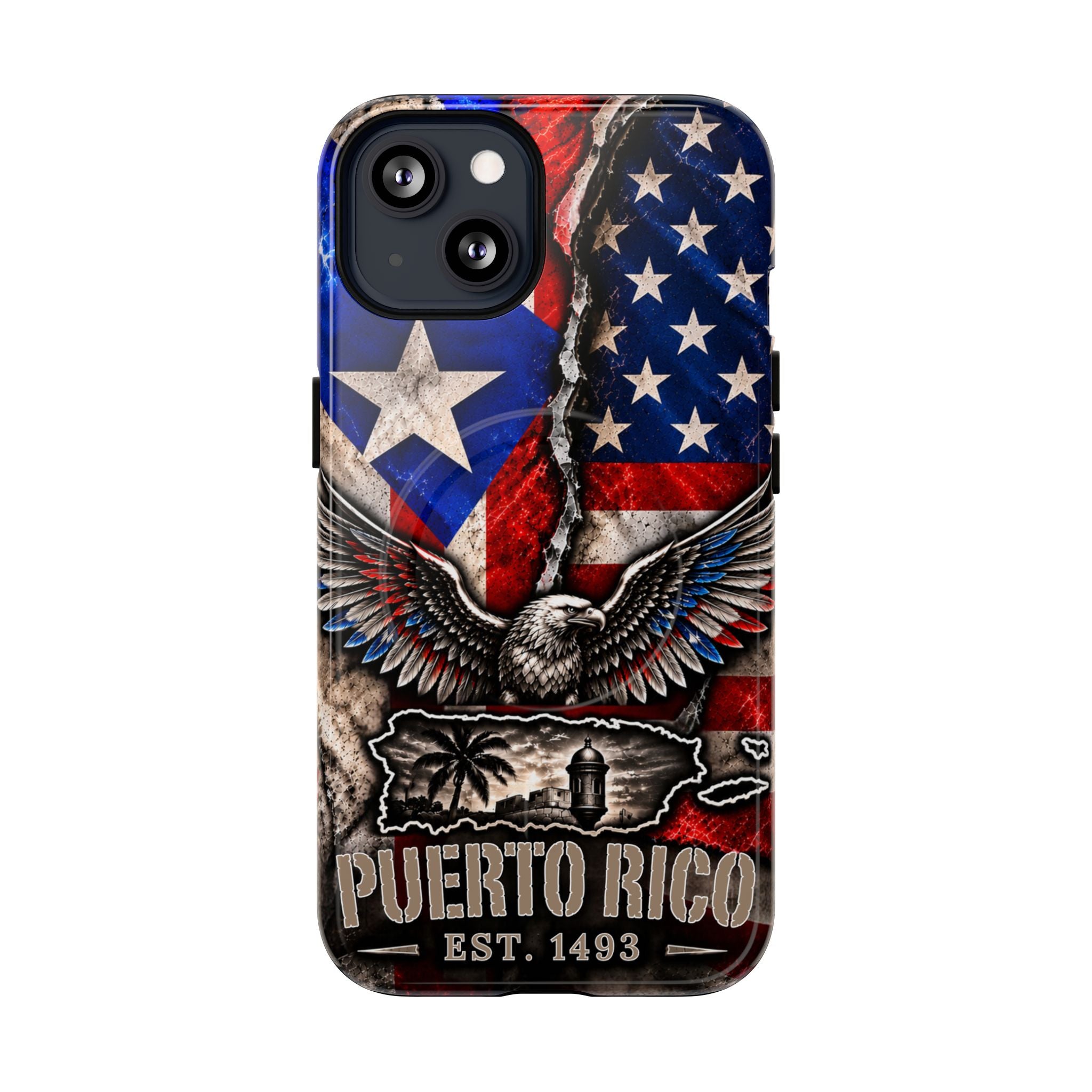 Puerto Rico Eagle Tough Magnetic Phone Case — Patriotic USA & PR Flag Design