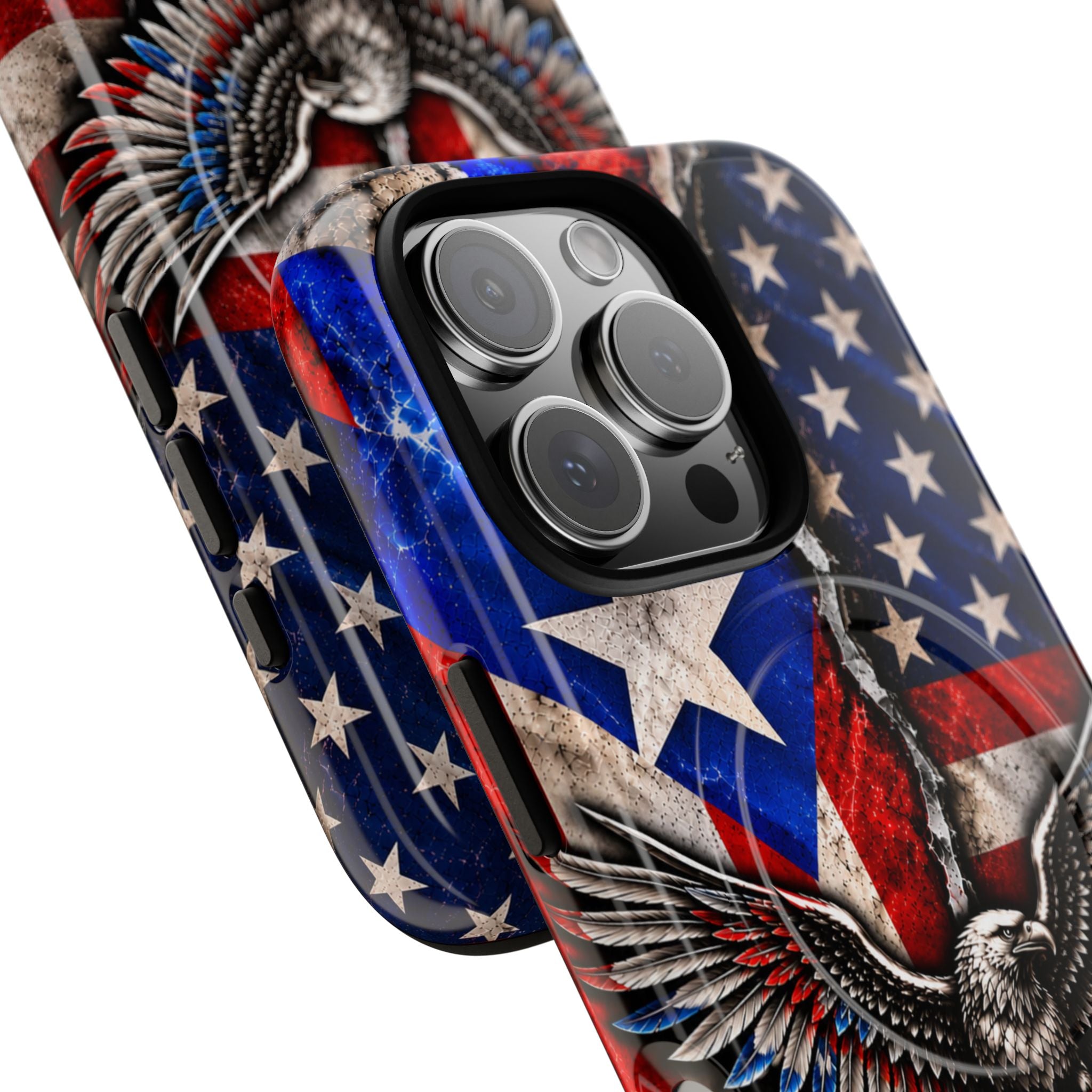 Puerto Rico Eagle Tough Magnetic Phone Case — Patriotic USA & PR Flag Design