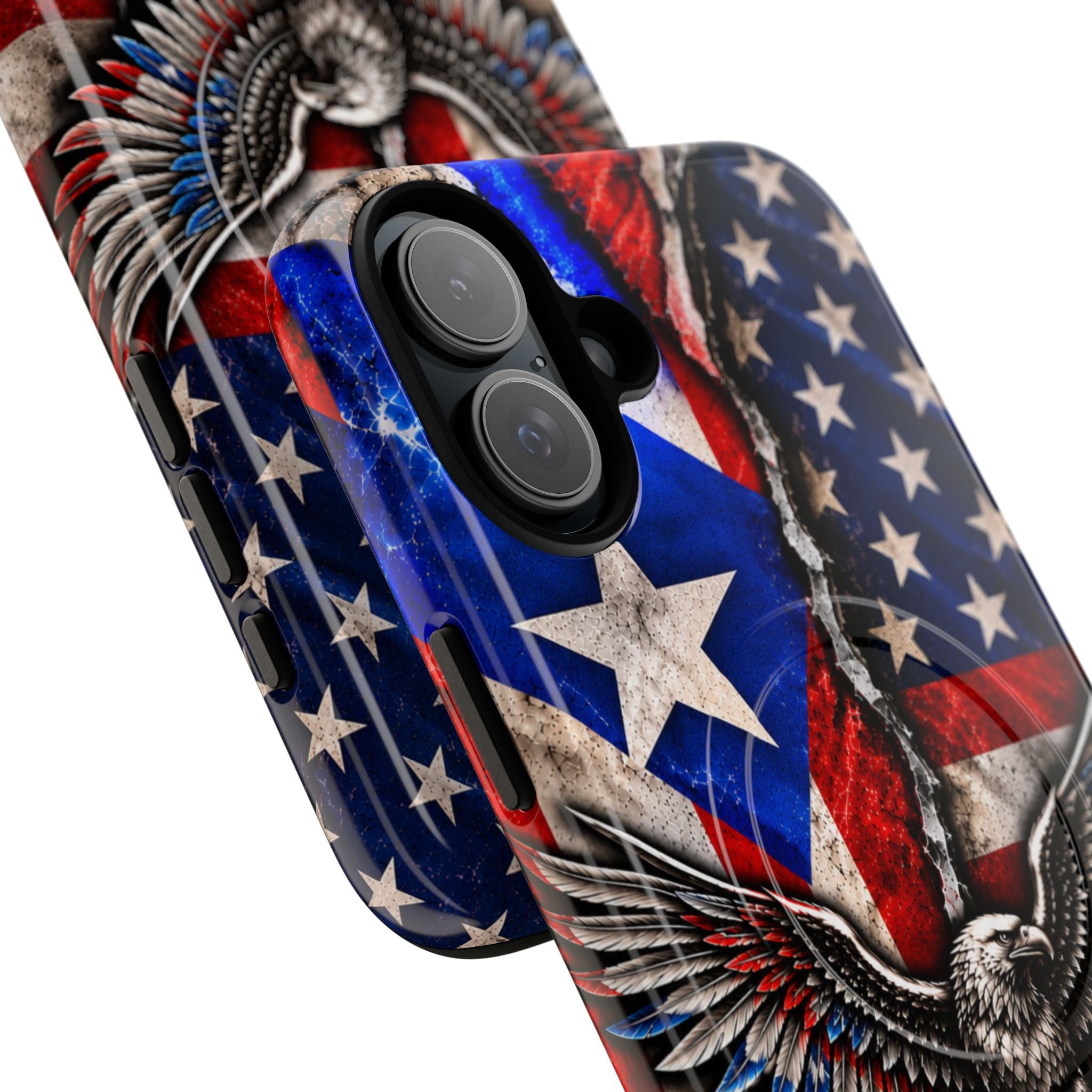 Puerto Rico Eagle Tough Magnetic Phone Case — Patriotic USA & PR Flag Design