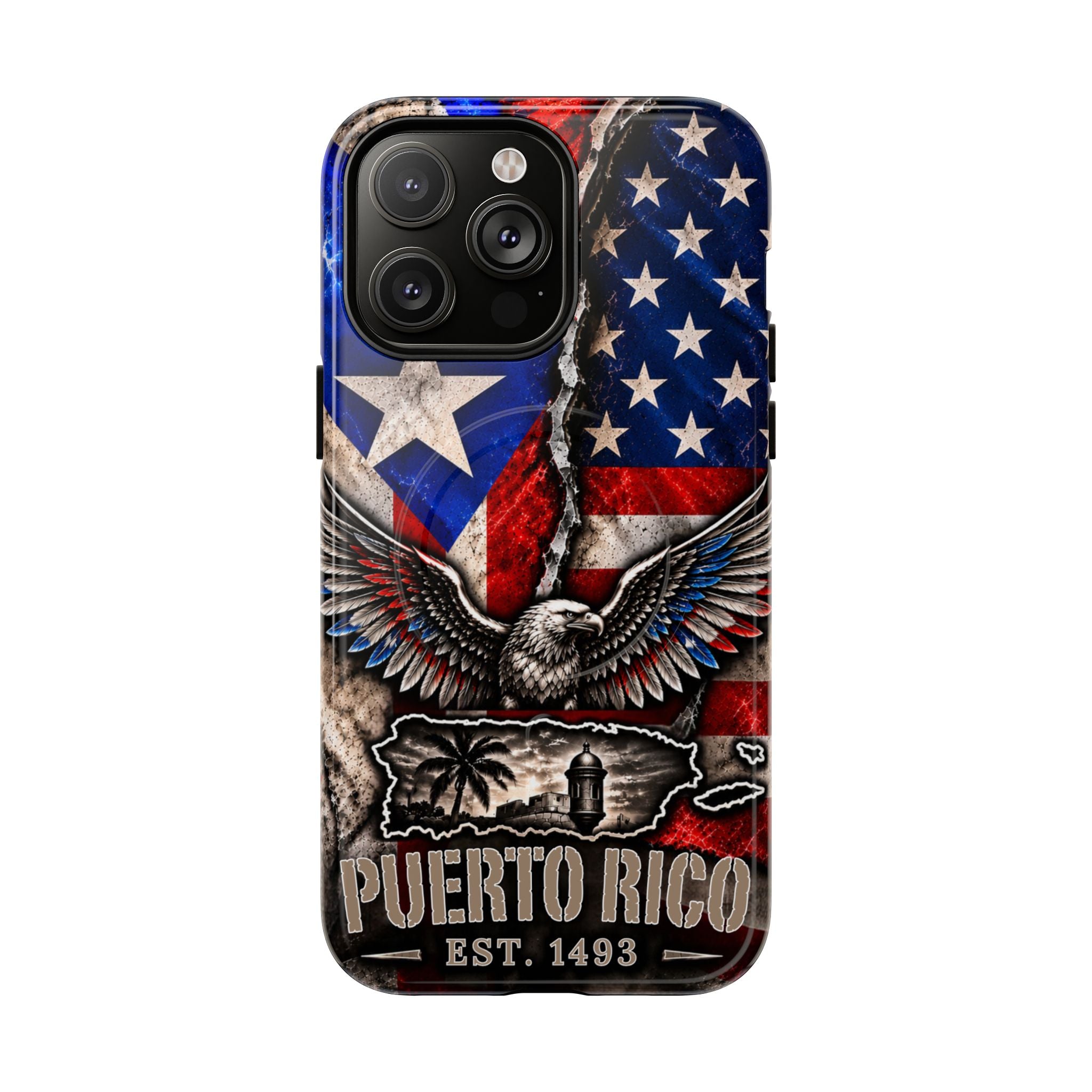 Puerto Rico Eagle Tough Magnetic Phone Case — Patriotic USA & PR Flag Design